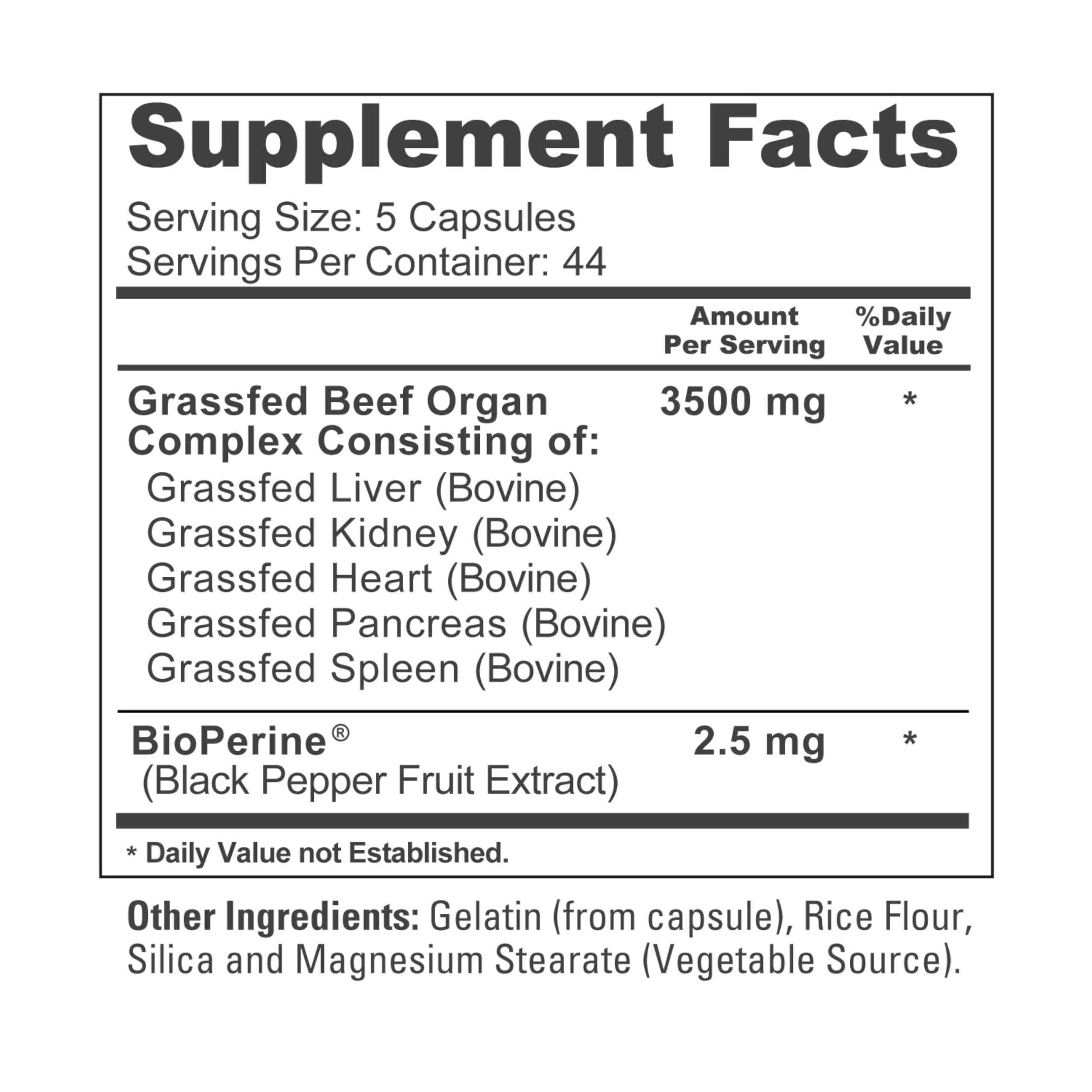 NusaPure Grass Fed Beef Organ Complex | 220 Capsules | Pasture Raised | with Desiccated Liver, Kidney, Pancreas, Heart, Spleen | Soyfree Non-GMO, Bioperine