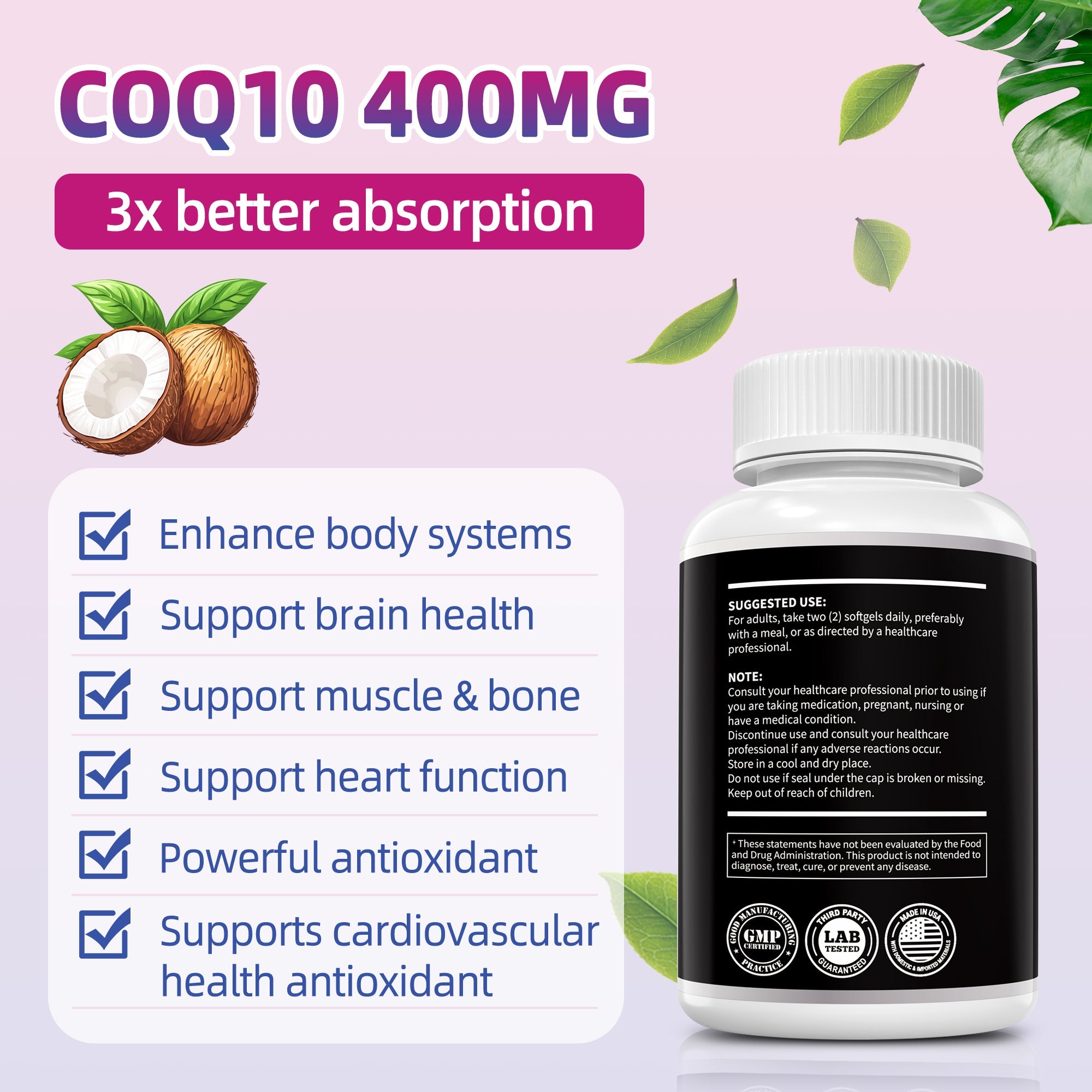 CoQ10 400mg Softgels - 90 Count | Supports Heart Health, Energy & Cellular Function | Soy-Based CoQ10 Supplement by I Love Health | 45 Servings