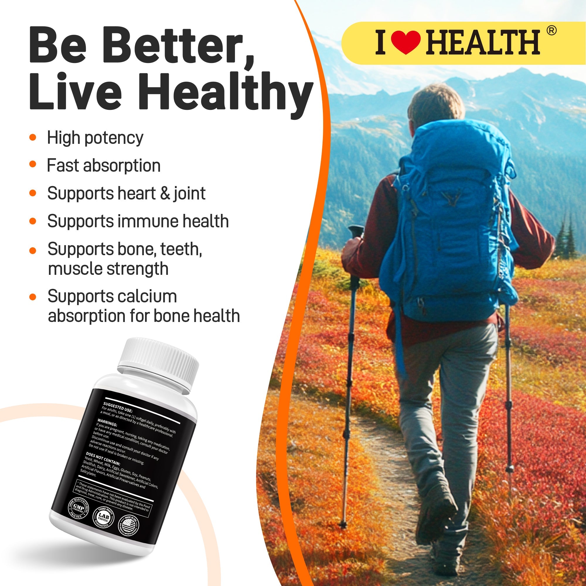 Vitamin D3 10000 IU with K2 (MK-7) Supplement – 90 Softgels – Non-GMO, Gluten-Free – Supports Bone, Heart & Immune Health – Enhanced Absorption – Made in USA