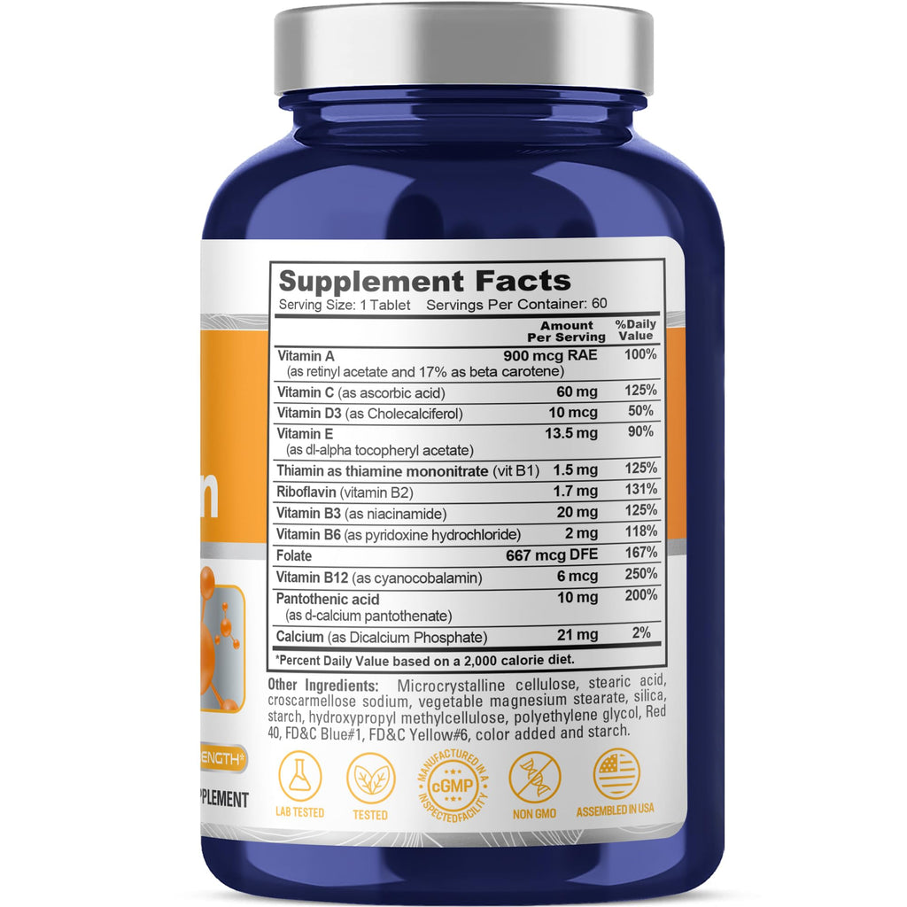 NusaPure Daily Multivitamin with Vegetable Magnesium Stearate - Suitable for Vegetarian/Vegan, Non-GMO - 60 Tablets