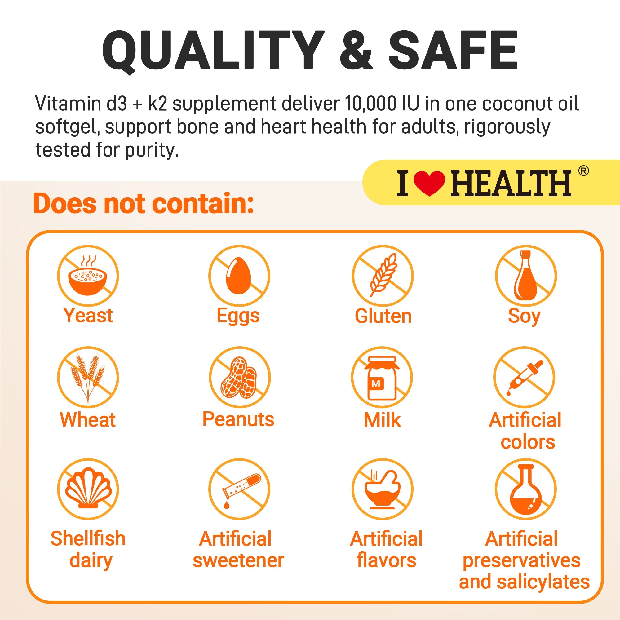 Vitamin D3 10000 IU with K2 (MK-7) Supplement – 90 Softgels – Non-GMO, Gluten-Free – Supports Bone, Heart & Immune Health – Enhanced Absorption – Made in USA