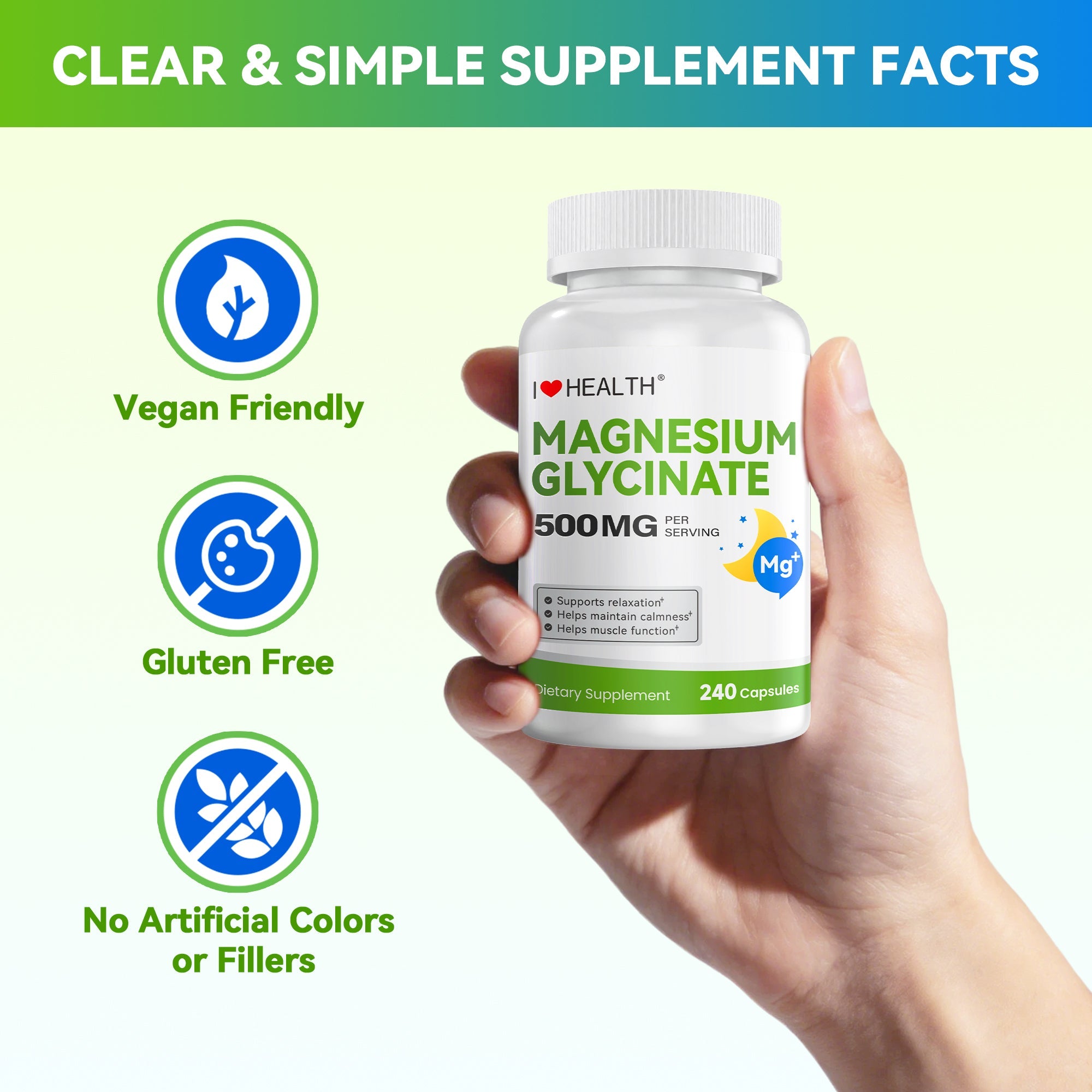 Magnesium Glycinate  – 240 Capsules – High Absorption Magnesium Supplement  – Gentle on Stomach – Made in USA