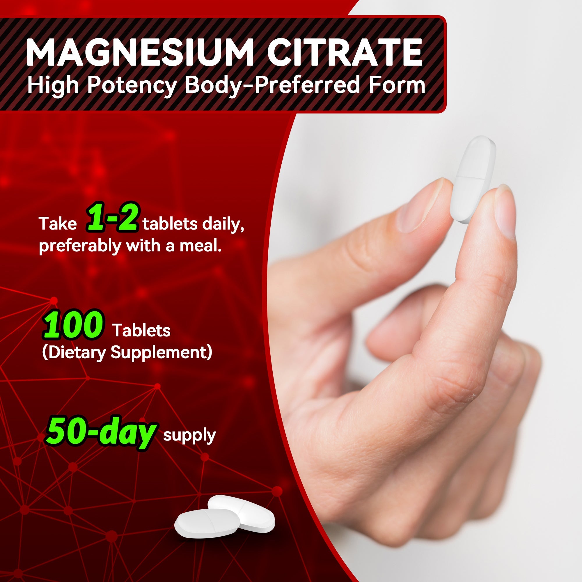 I Love Health Magnesium Citrate, 400mg, Heart Health Support, 100 vegetarian Tablets