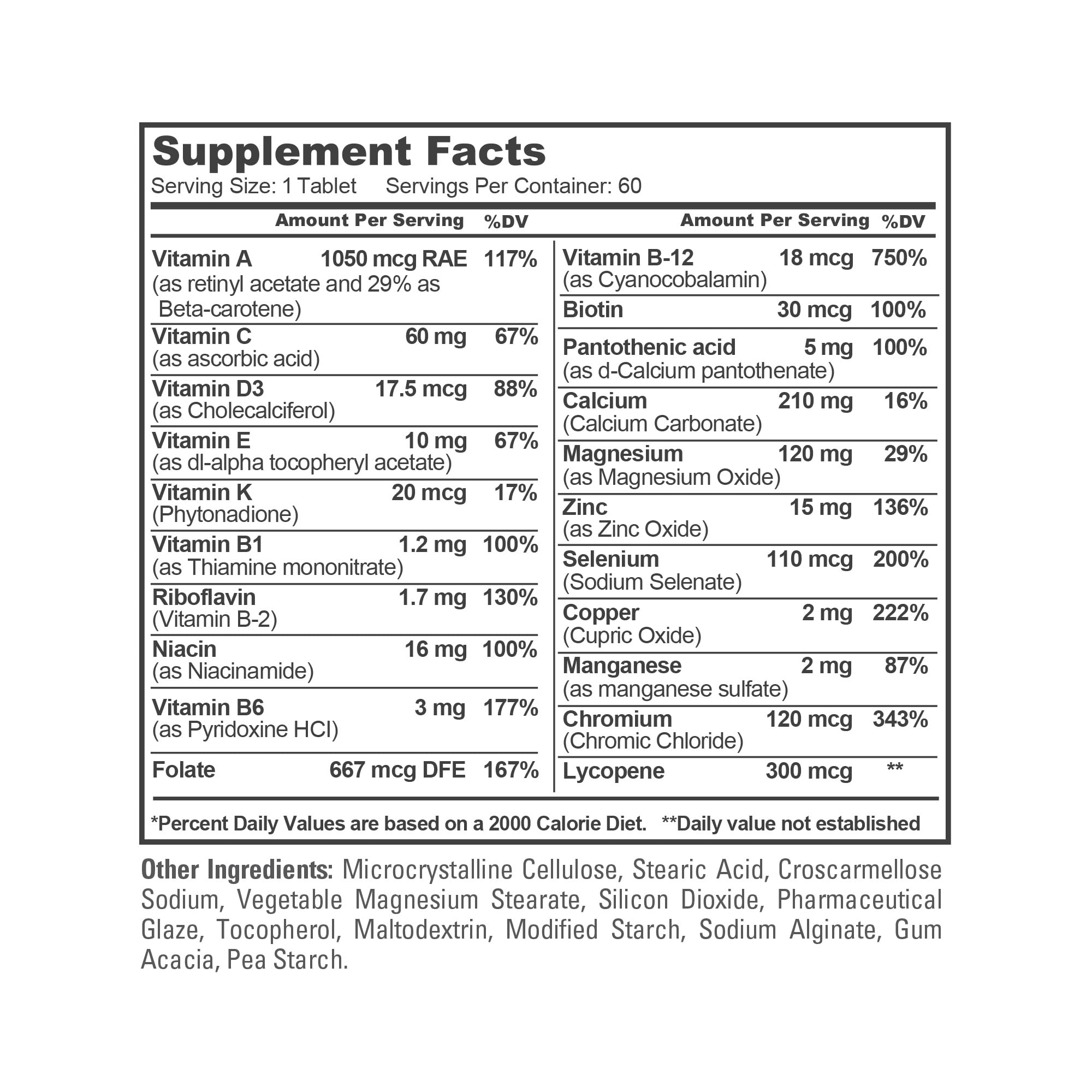 NusaPure Men’s Daily Formula – Full Spectrum Multivitamin with Vitamins A, C, D, E, K, B-Complex, Folate, Biotin, Minerals & Lycopene | 60 Tablets | Non-GMO