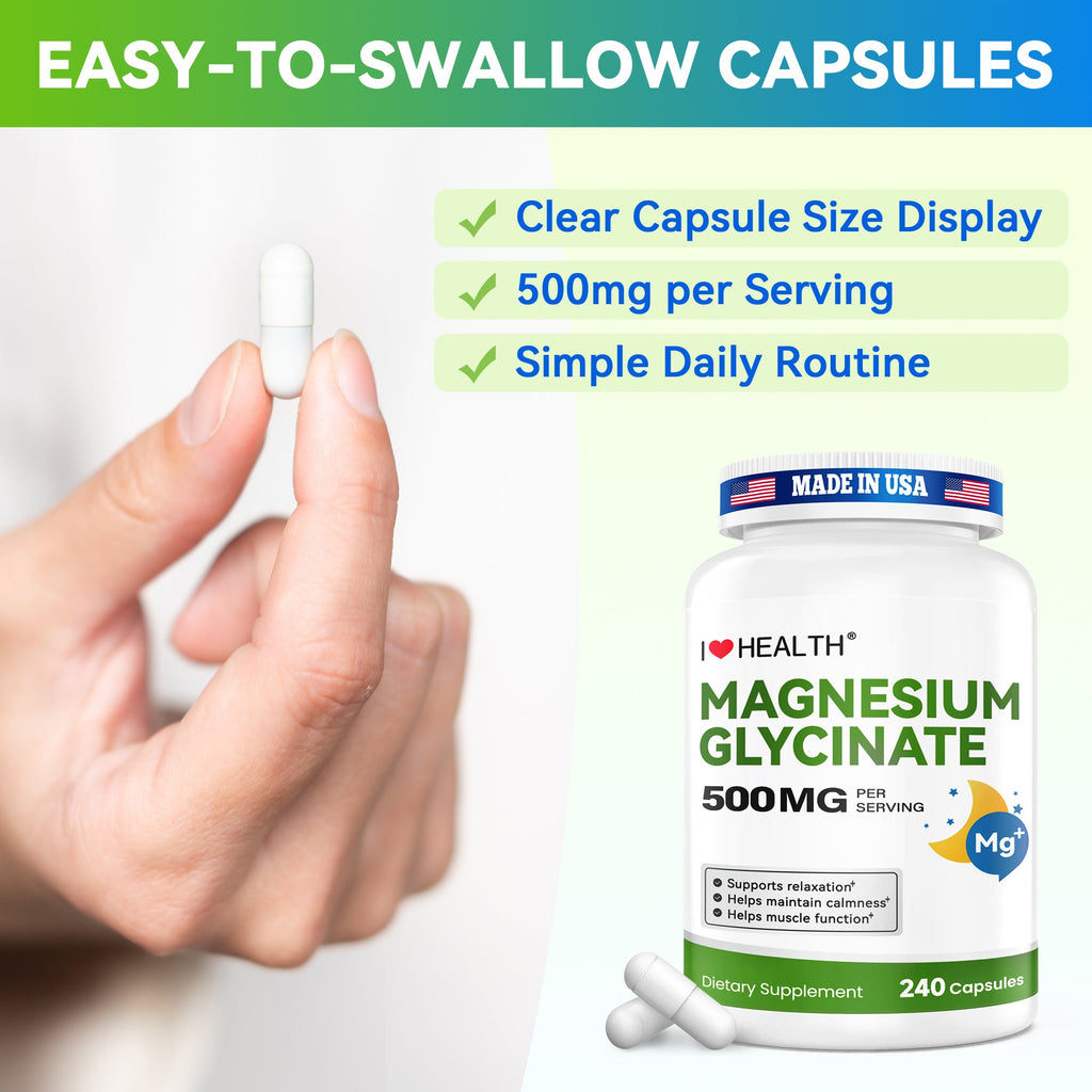 Magnesium Glycinate  – 240 Capsules – High Absorption Magnesium Supplement  – Gentle on Stomach – Made in USA