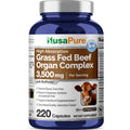 NusaPure Grass Fed Beef Organ Complex | 220 Capsules | Pasture Raised | with Desiccated Liver, Kidney, Pancreas, Heart, Spleen | Soyfree Non-GMO, Bioperine