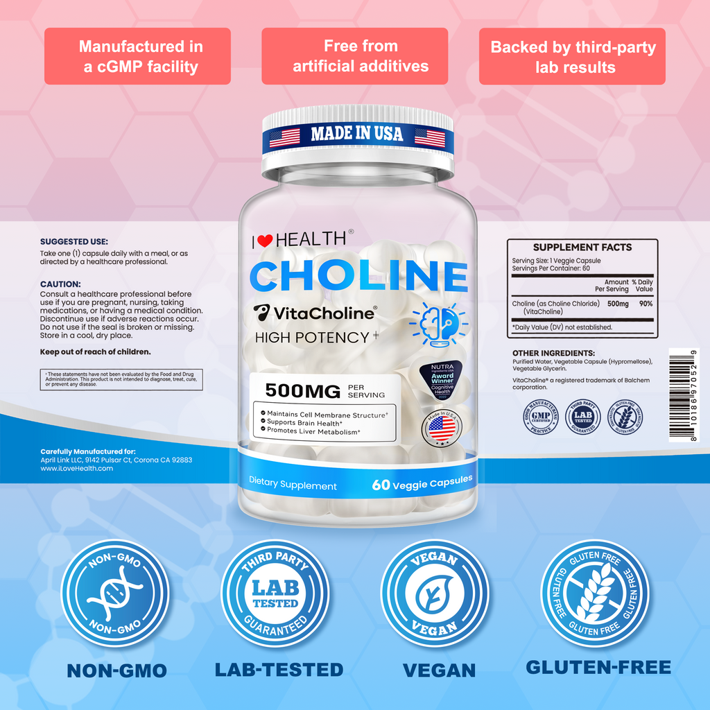 First Liquid Choline Supplement 500mg with VitaCholine® – USA Cognitive Health Award Winner – Superior Absorption – Supports Pregnancy, Baby Brain Development, Liver & Cell Health – 60 Veggie Capsules