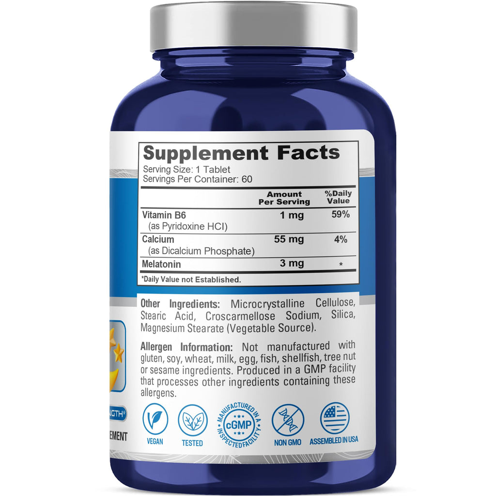 NusaPure Melatonin 3 mg 60 Tablets Vegetarian/Vegan, Non-GMO