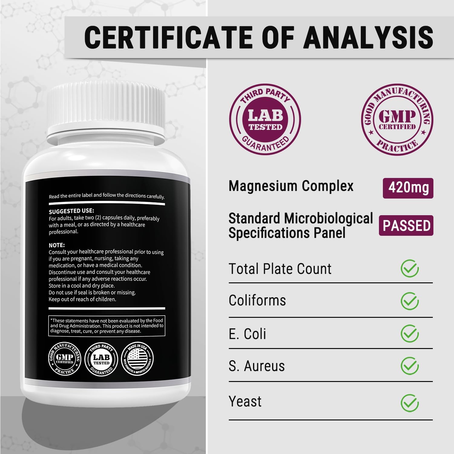 5-in-1 Magnesium Complex + Vitamin B6 Supplement - 420MG - High Absorption Magnesium Supplement for Sleep, Nerves, Muscles, Bones, 120 Capsules