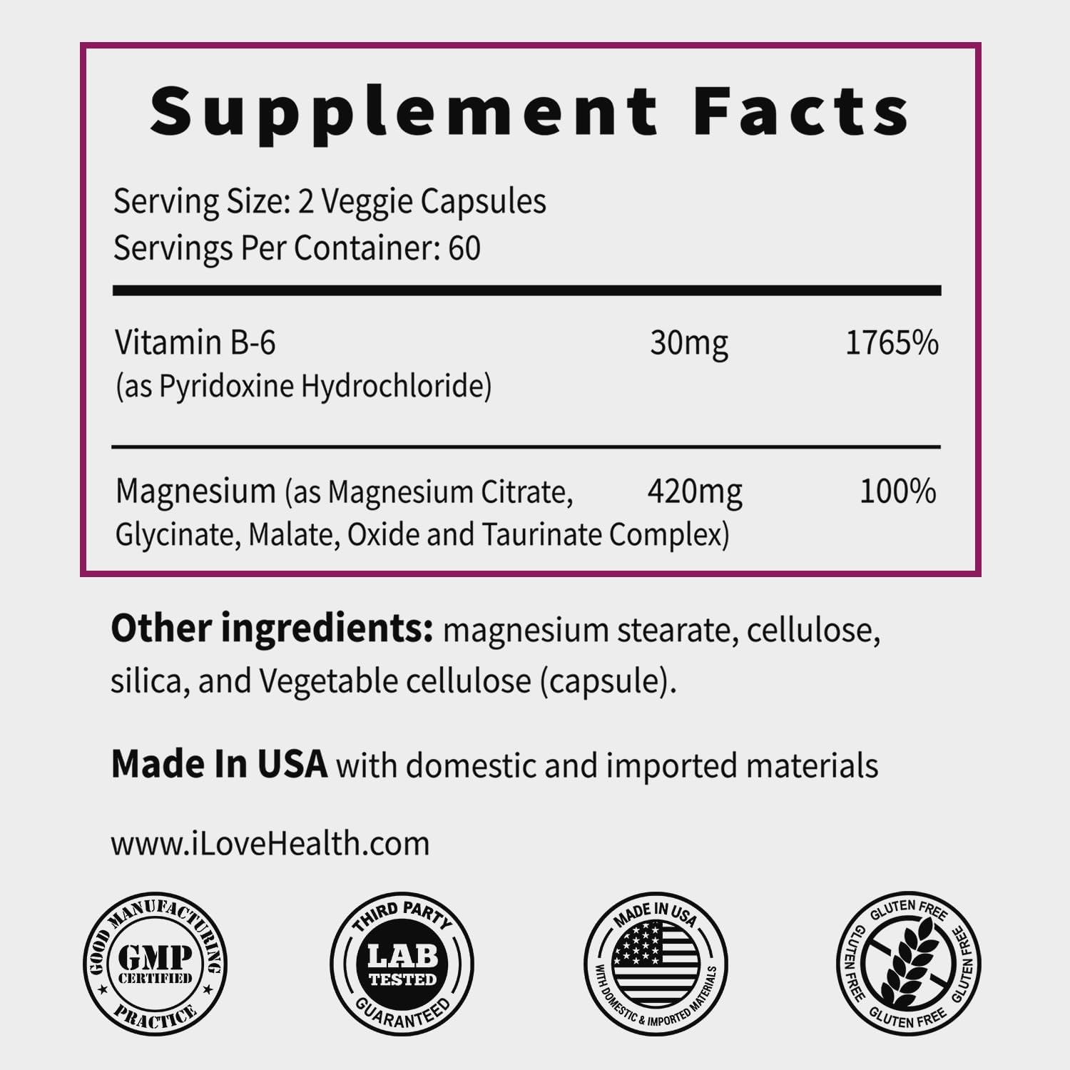 5-in-1 Magnesium Complex + Vitamin B6 Supplement - 420MG - High Absorption Magnesium Supplement for Sleep, Nerves, Muscles, Bones, 120 Capsules