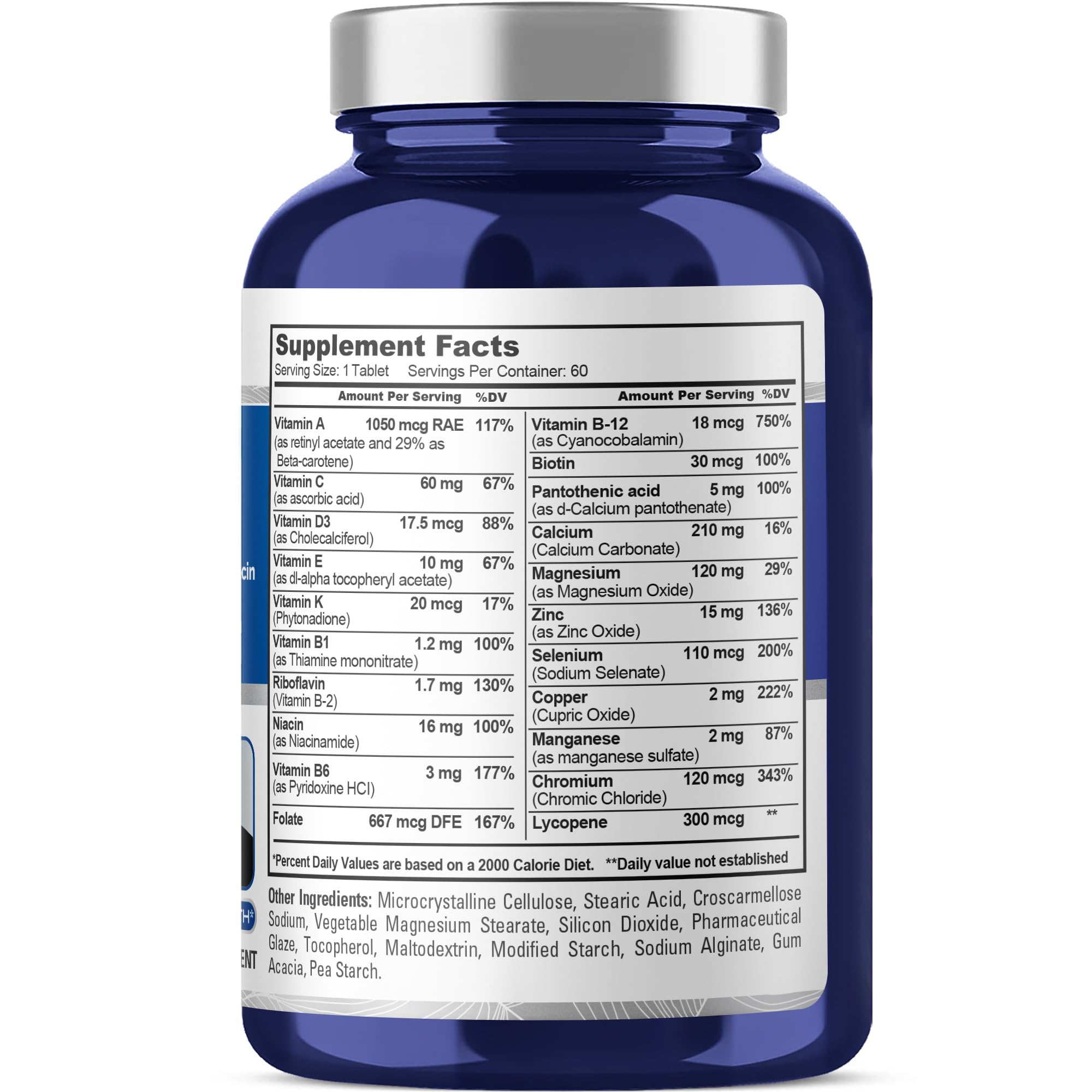 NusaPure Men’s Daily Formula – Full Spectrum Multivitamin with Vitamins A, C, D, E, K, B-Complex, Folate, Biotin, Minerals & Lycopene | 60 Tablets | Non-GMO