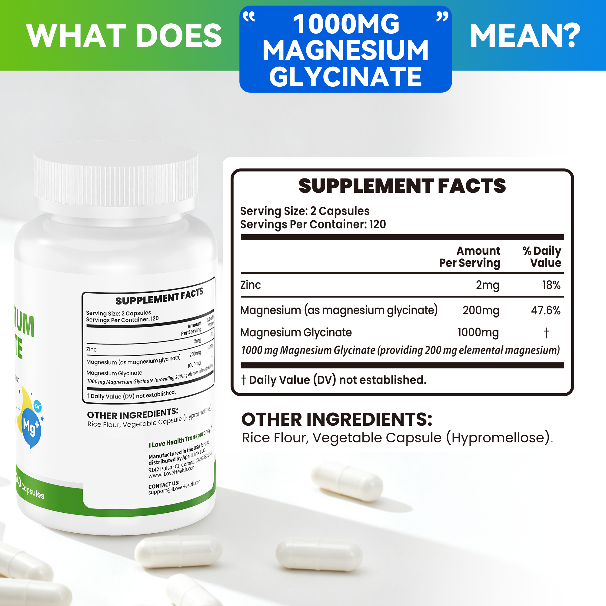 Magnesium Glycinate  – 240 Capsules – High Absorption Magnesium Supplement  – Gentle on Stomach – Made in USA