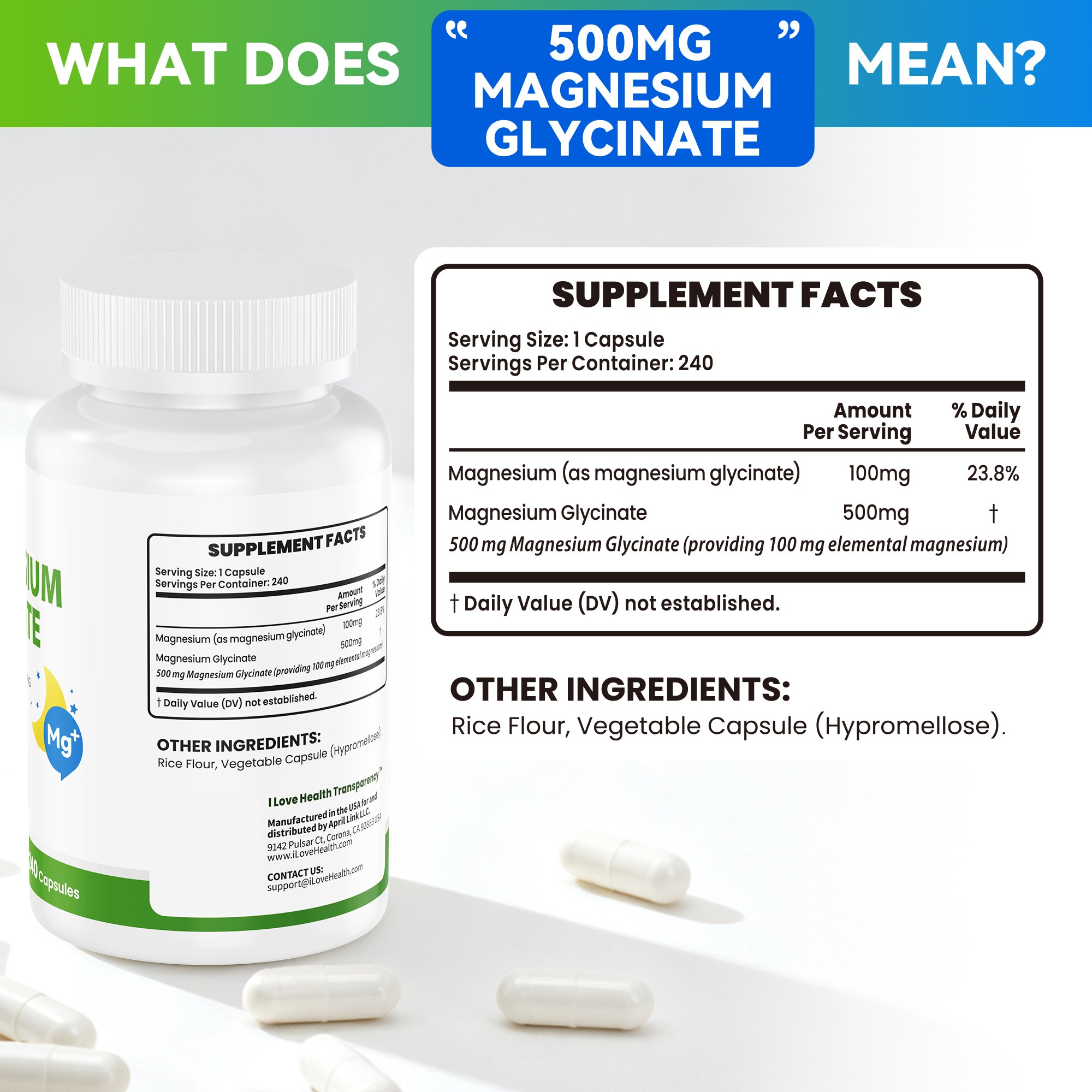 Magnesium Glycinate  – 240 Capsules – High Absorption Magnesium Supplement  – Gentle on Stomach – Made in USA