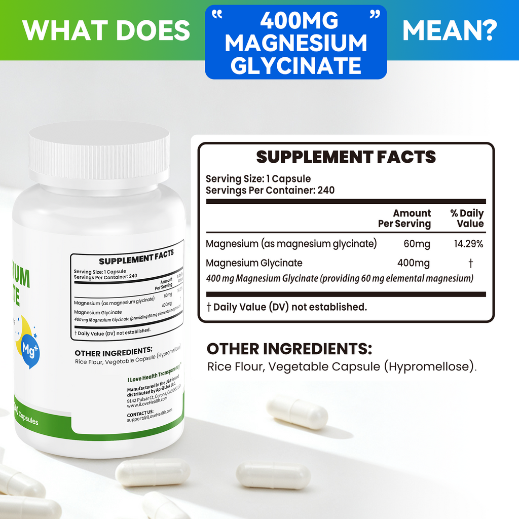 Magnesium Glycinate  – 240 Capsules – High Absorption Magnesium Supplement  – Gentle on Stomach – Made in USA
