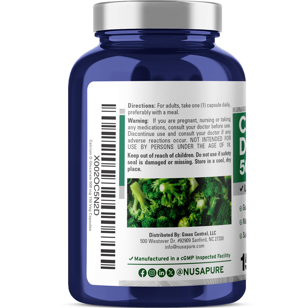 NusaPure Calcium D-Glucarate 500 mg 150 Veggie Caps, Vegan, Non-GMO, Gluten-Free