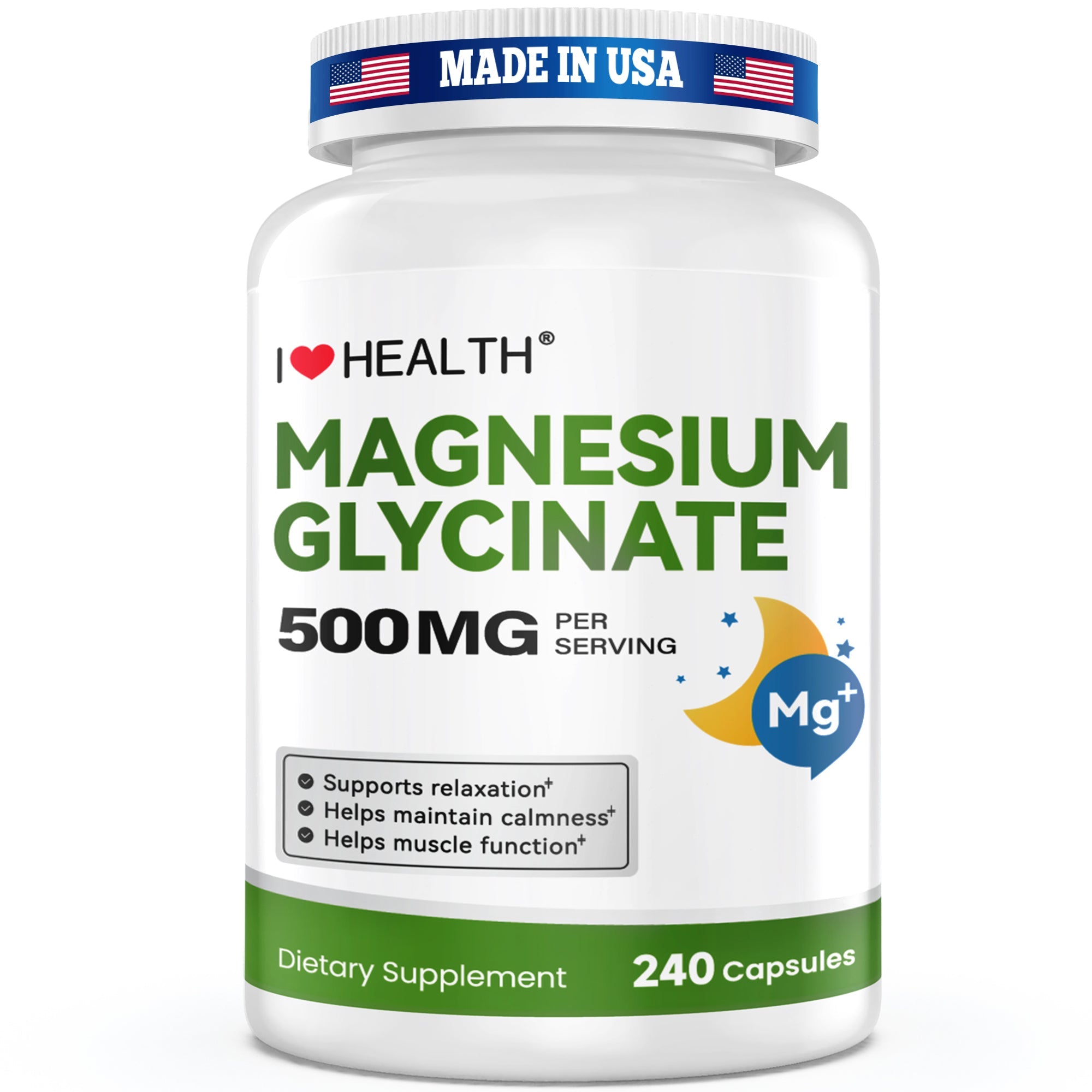 Magnesium Glycinate  – 240 Capsules – High Absorption Magnesium Supplement  – Gentle on Stomach – Made in USA