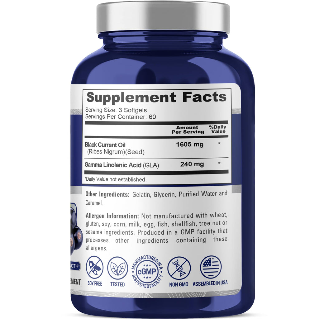 NusaPure Black Currant Seed Oil 1605 mg Gamma Linoleic Acid (GLA) 15% 180 Softgels (Non-GMO, Soyfree)