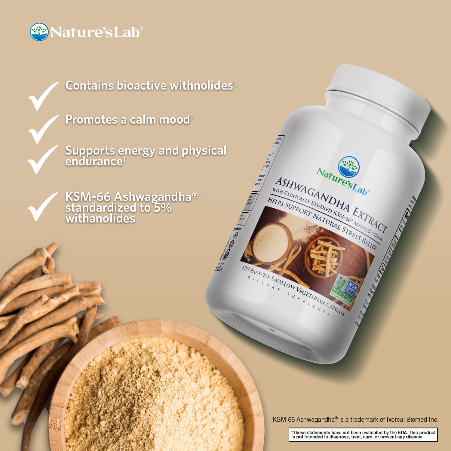 Nature's Lab KSM-66® Ashwagandha Extract - 120 Capsules