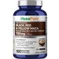 NusaPure Maca Root Black, Red, Yellow 750mg - 180 Vegan Capsules (Vegan,Non-GMO, Gluten Free) Bioperine