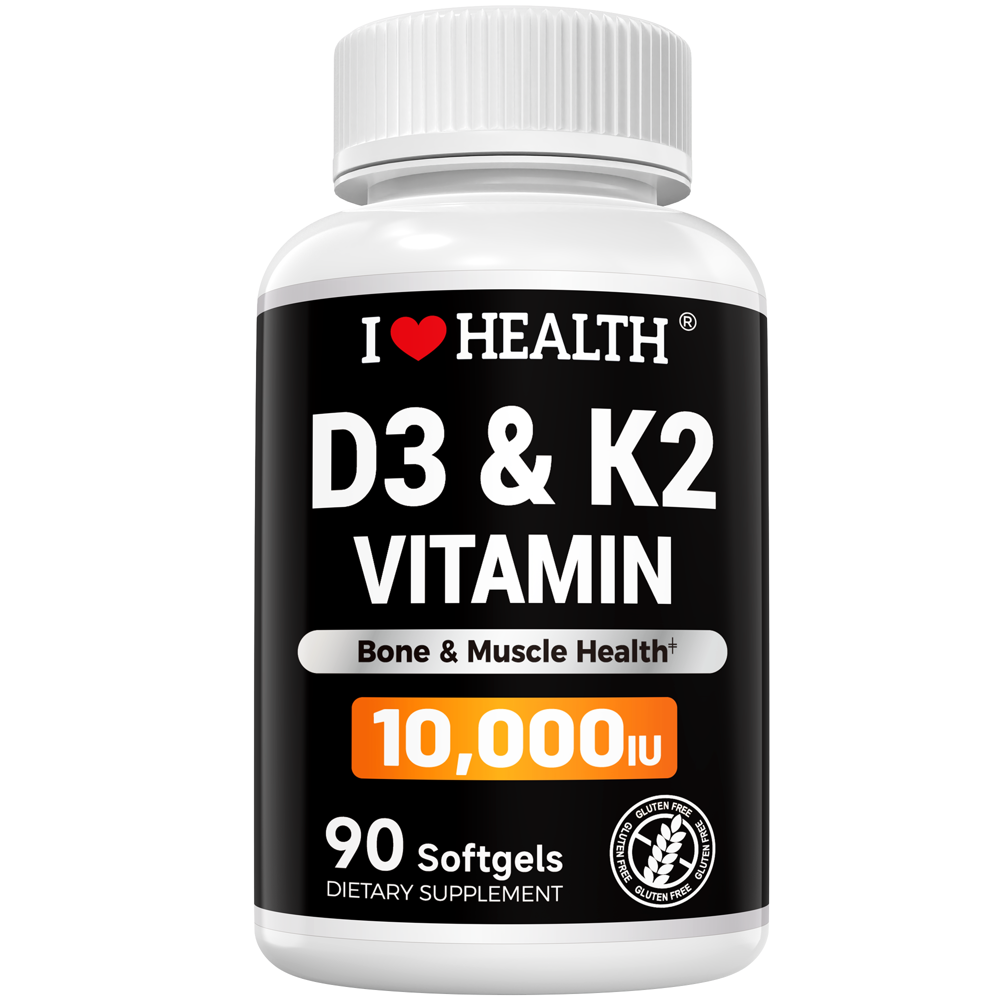 Vitamin D3 10000 IU with K2 (MK-7) Supplement – 90 Softgels – Non-GMO, Gluten-Free – Supports Bone, Heart & Immune Health – Enhanced Absorption – Made in USA