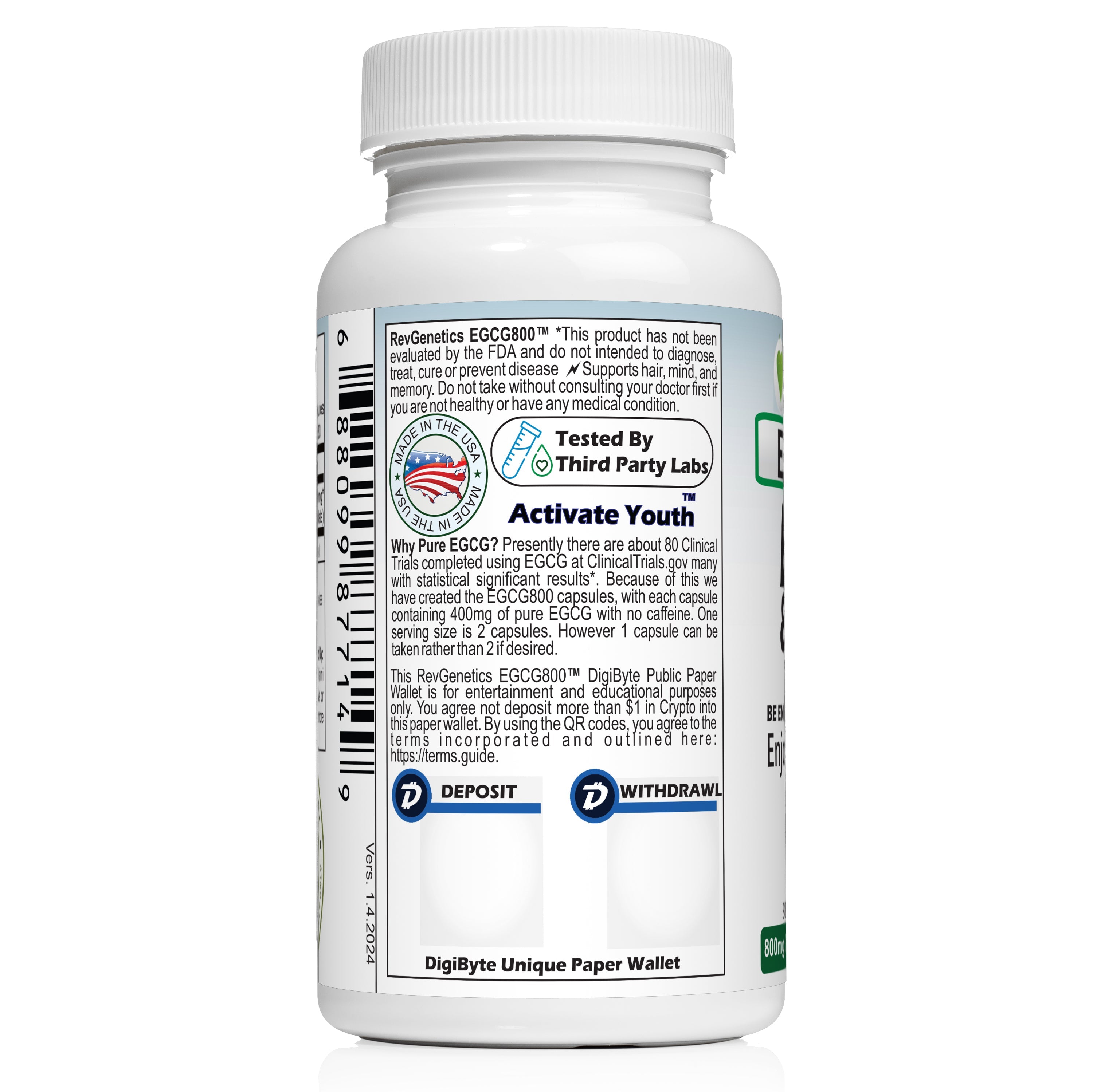 EGCG 800mg Caffeine-Free: Green Tea Extract for Cellular Health