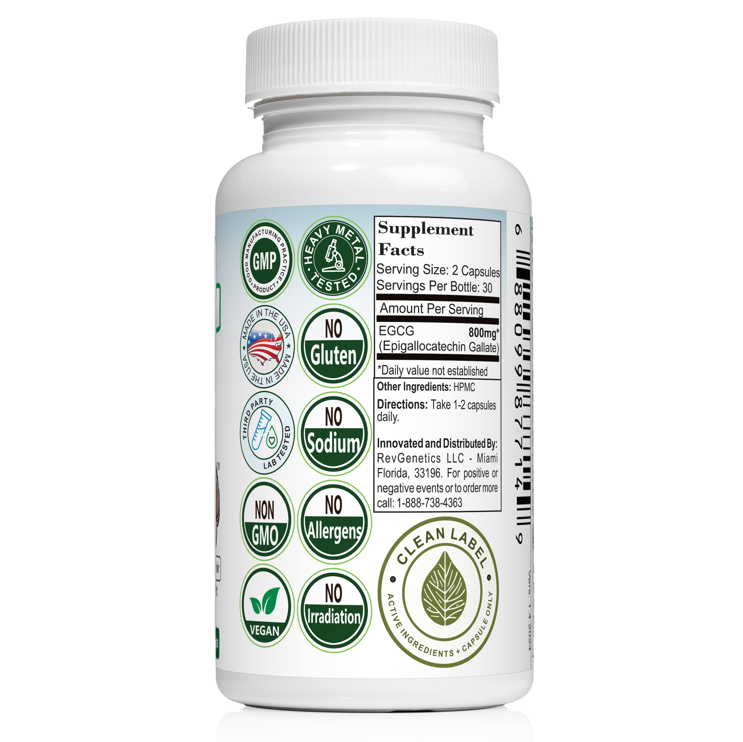 EGCG 800mg Caffeine-Free: Green Tea Extract for Cellular Health