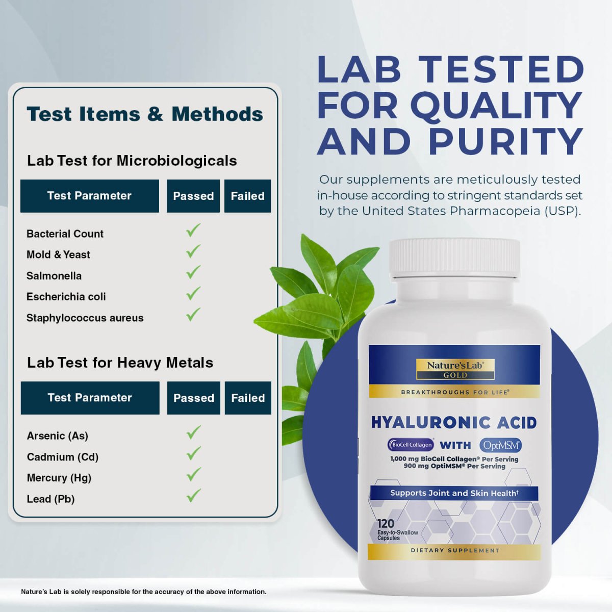 Nature's Lab Hyaluronic Acid with BioCell Collagen® & OptiMSM® - 120 Capsules