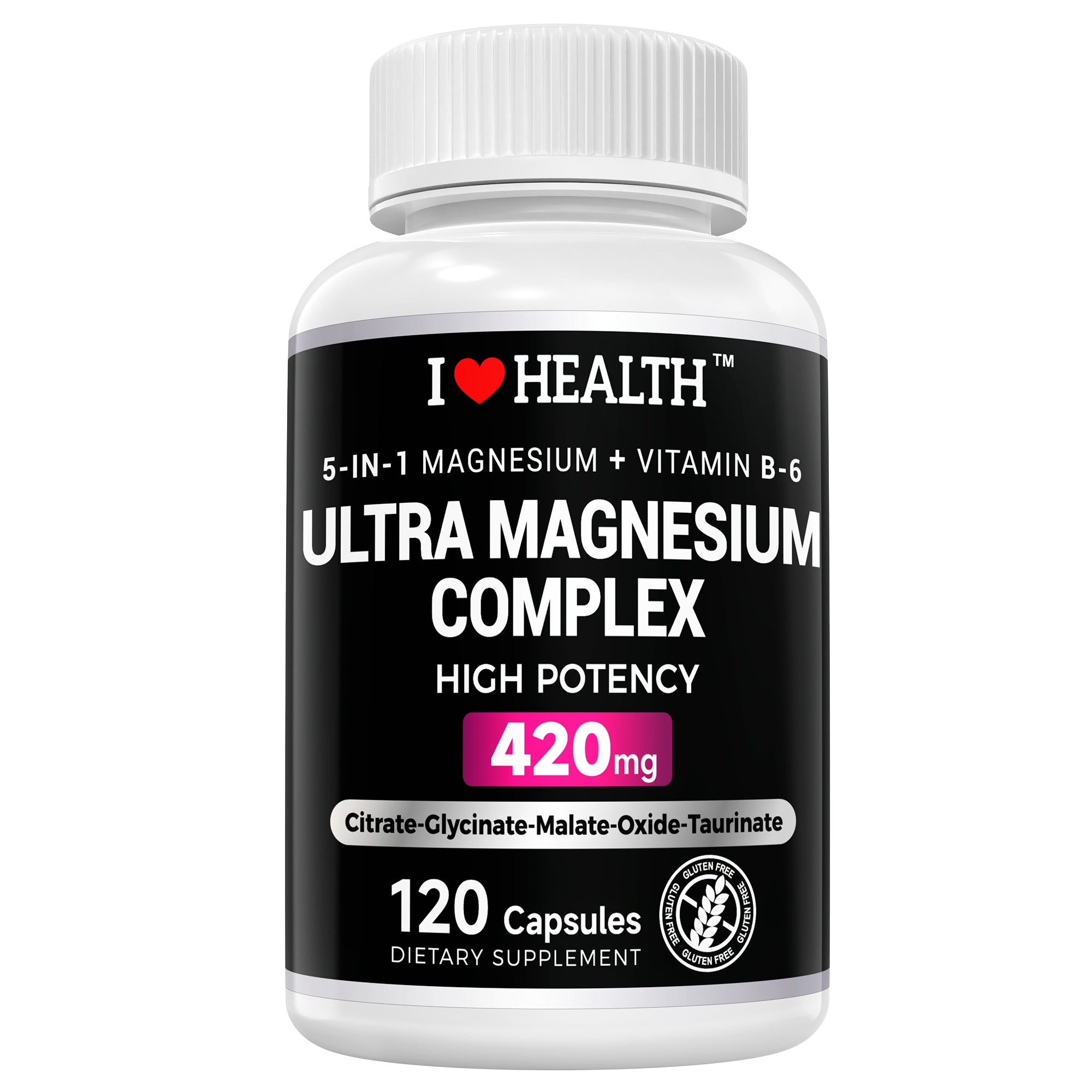 5-in-1 Magnesium Complex + Vitamin B6 Supplement - 420MG - High Absorption Magnesium Supplement for Sleep, Nerves, Muscles, Bones, 120 Capsules