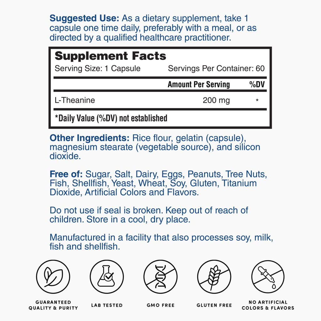 Nature's Lab L-Theanine 200 mg - 60 Capsules