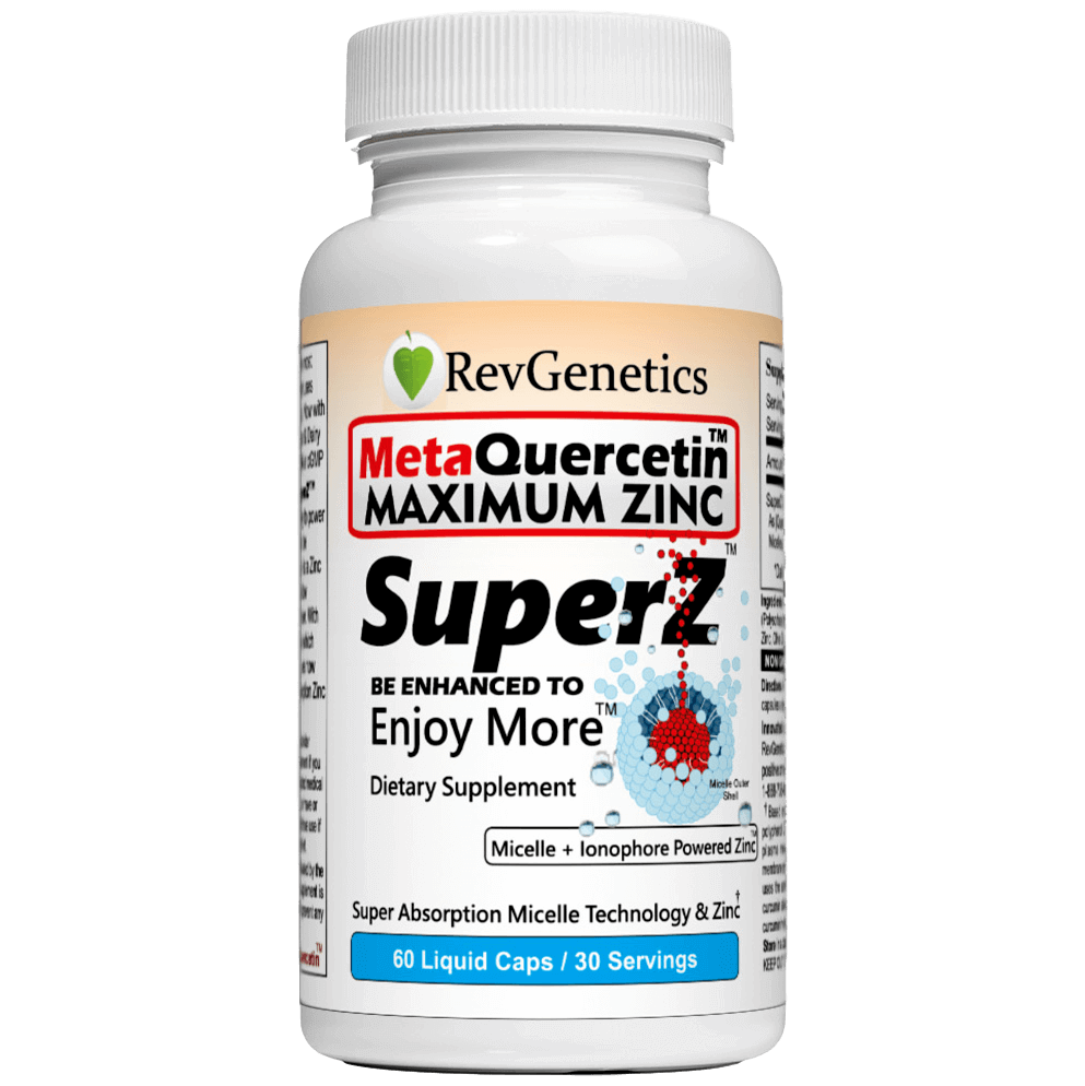 Super Z - Nano Quercetin with Zinc in Micelles Supplement - Advanced Micelle Ionophore Formula for Anti-aging Health - Immune to plain Zinc- Better than liposomal -By RevGenetics