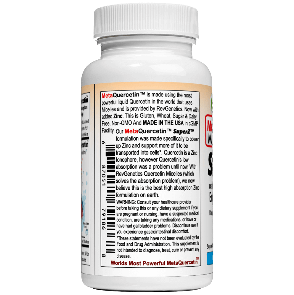 Super Z - Nano Quercetin with Zinc in Micelles Supplement - Advanced Micelle Ionophore Formula for Anti-aging Health - Immune to plain Zinc- Better than liposomal -By RevGenetics