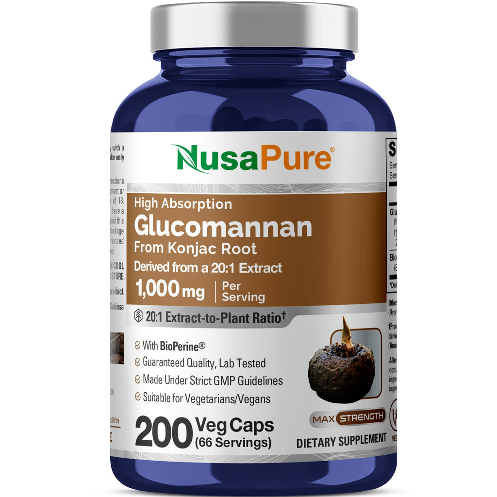 NusaPure Glucomannan 1,000 mg per Serving 200 VCaps (20:1 Extract, BioPerine Non-GMO, Vegan) Konjac Root