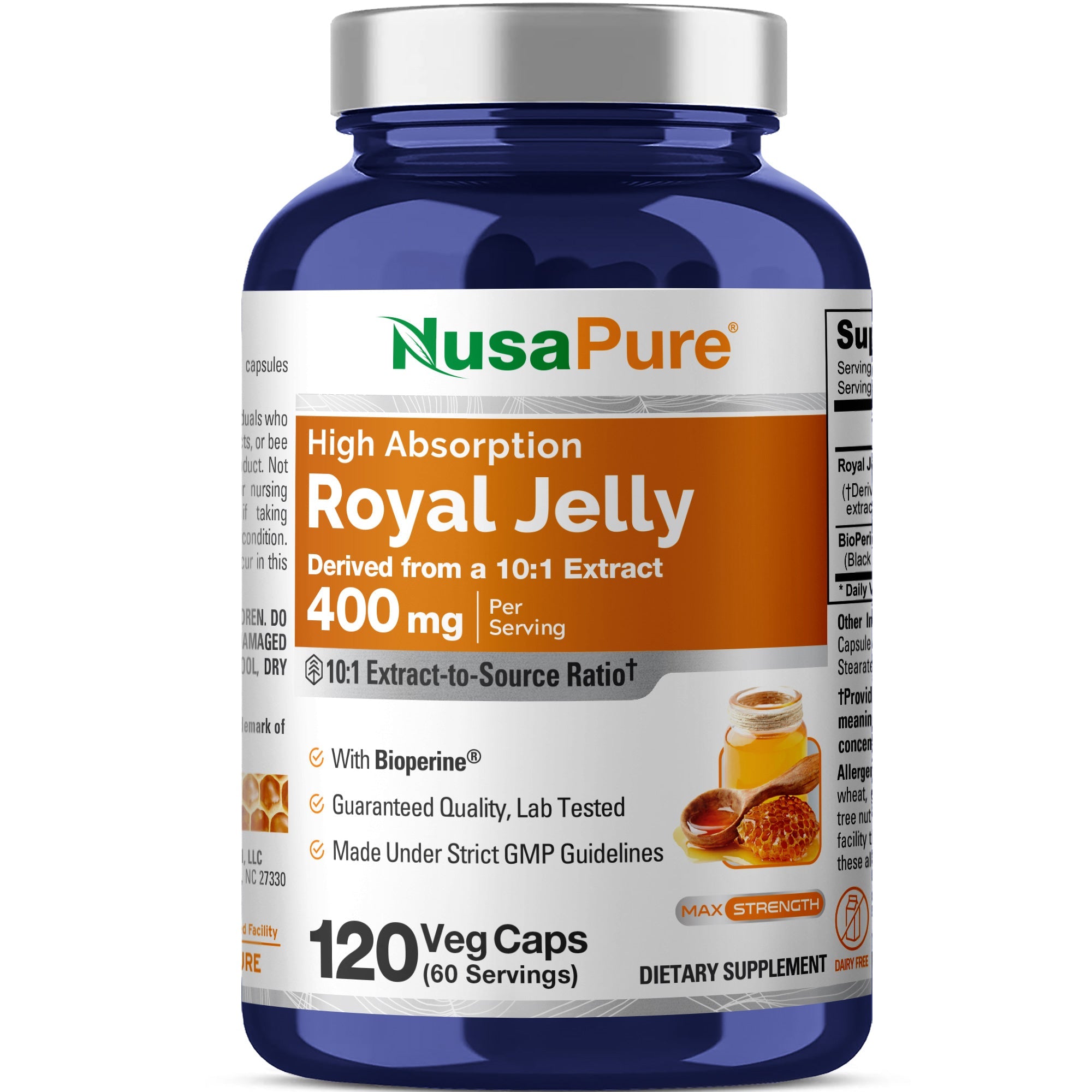 NusaPure Royal Jelly 10:1 Extract, 400 mg - 120 Veggie Capsules (Non-GMO, Dairy Free, Dietary Supplement)