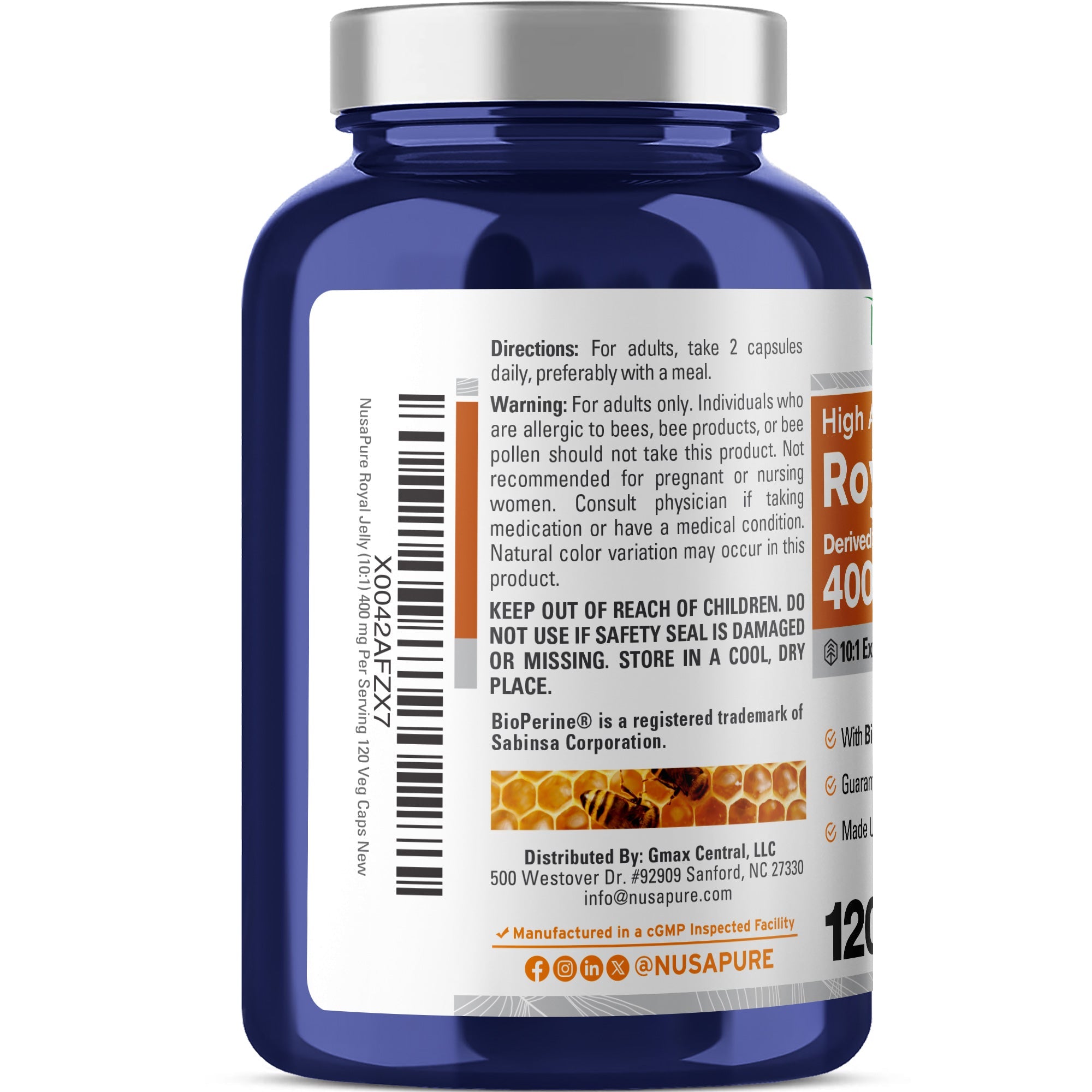 NusaPure Royal Jelly 10:1 Extract, 400 mg - 120 Veggie Capsules (Non-GMO, Dairy Free, Dietary Supplement)