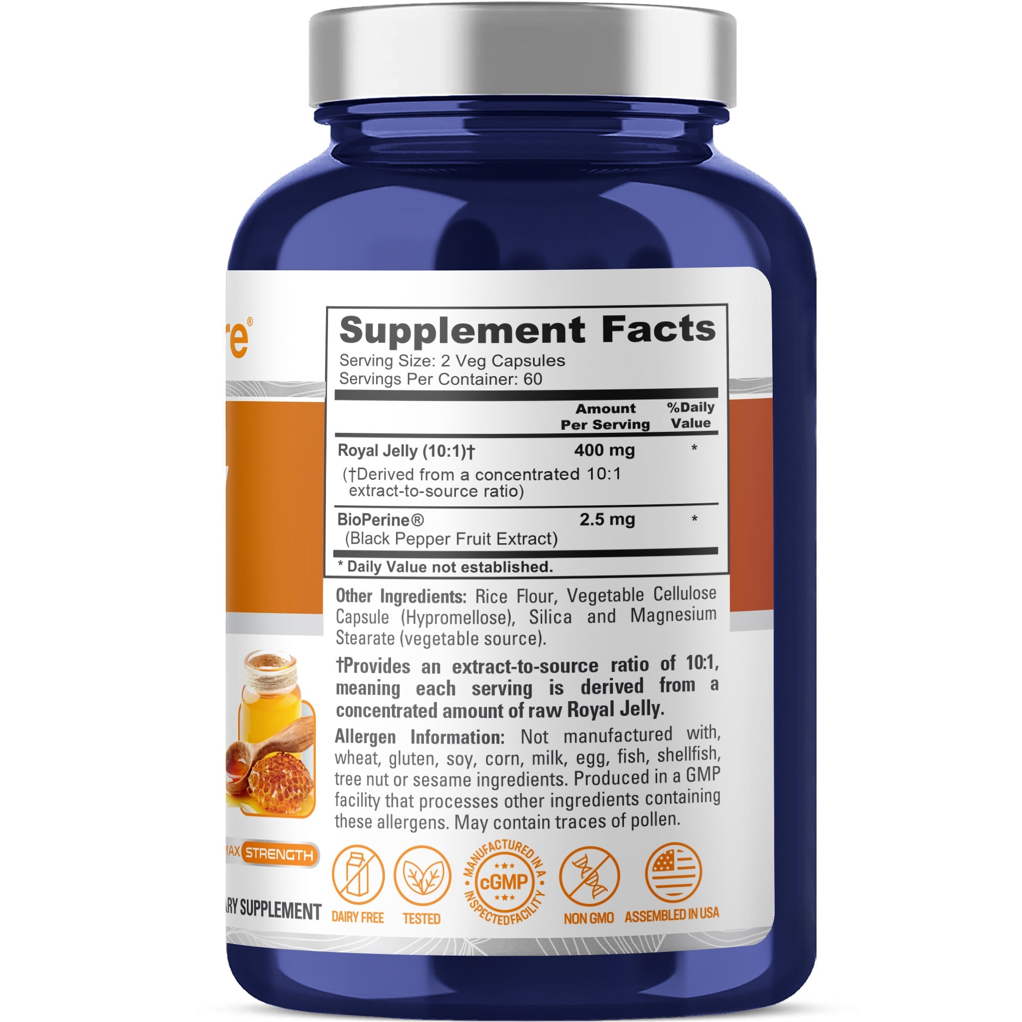 NusaPure Royal Jelly 10:1 Extract, 400 mg - 120 Veggie Capsules (Non-GMO, Dairy Free, Dietary Supplement)