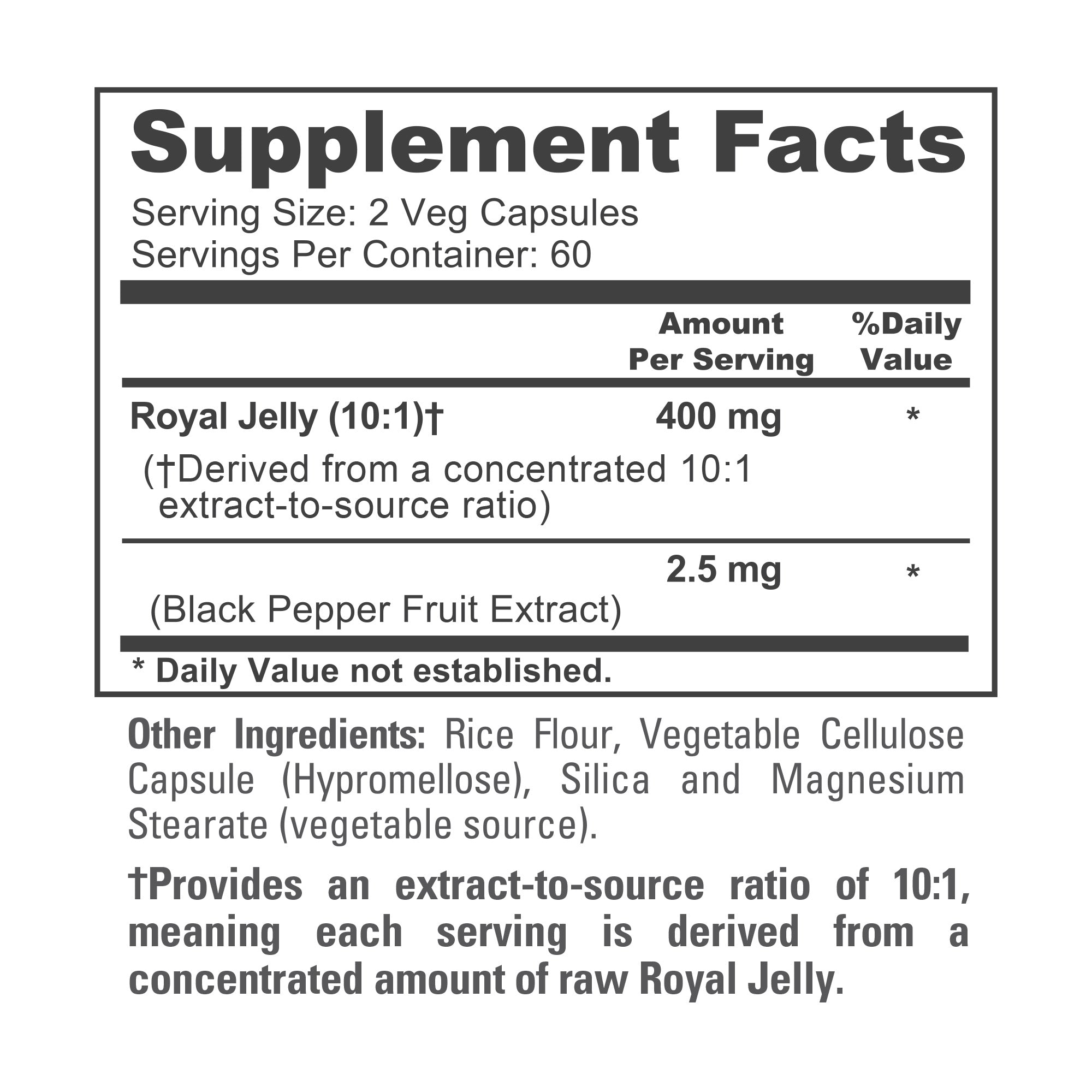 NusaPure Royal Jelly 10:1 Extract, 400 mg - 120 Veggie Capsules (Non-GMO, Dairy Free, Dietary Supplement)