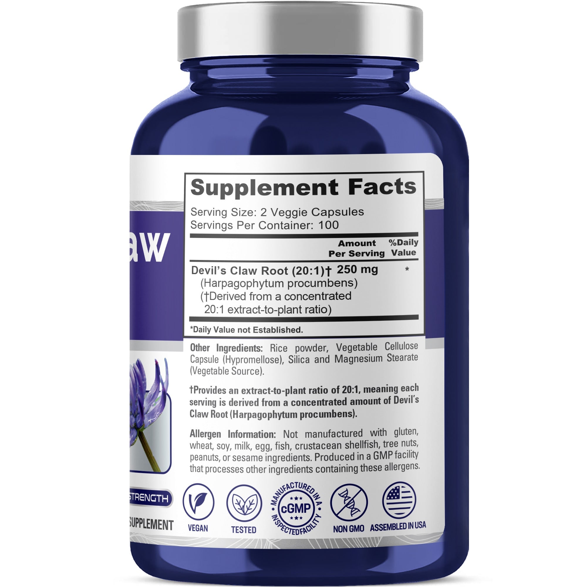 NusaPure Devil's Claw 20:1 Extract, 250 mg, 200 Veggie Capsules, Concentrated Root Extract, Devils Claw Herbal Supplement, Non-GMO, Vegan Supplement