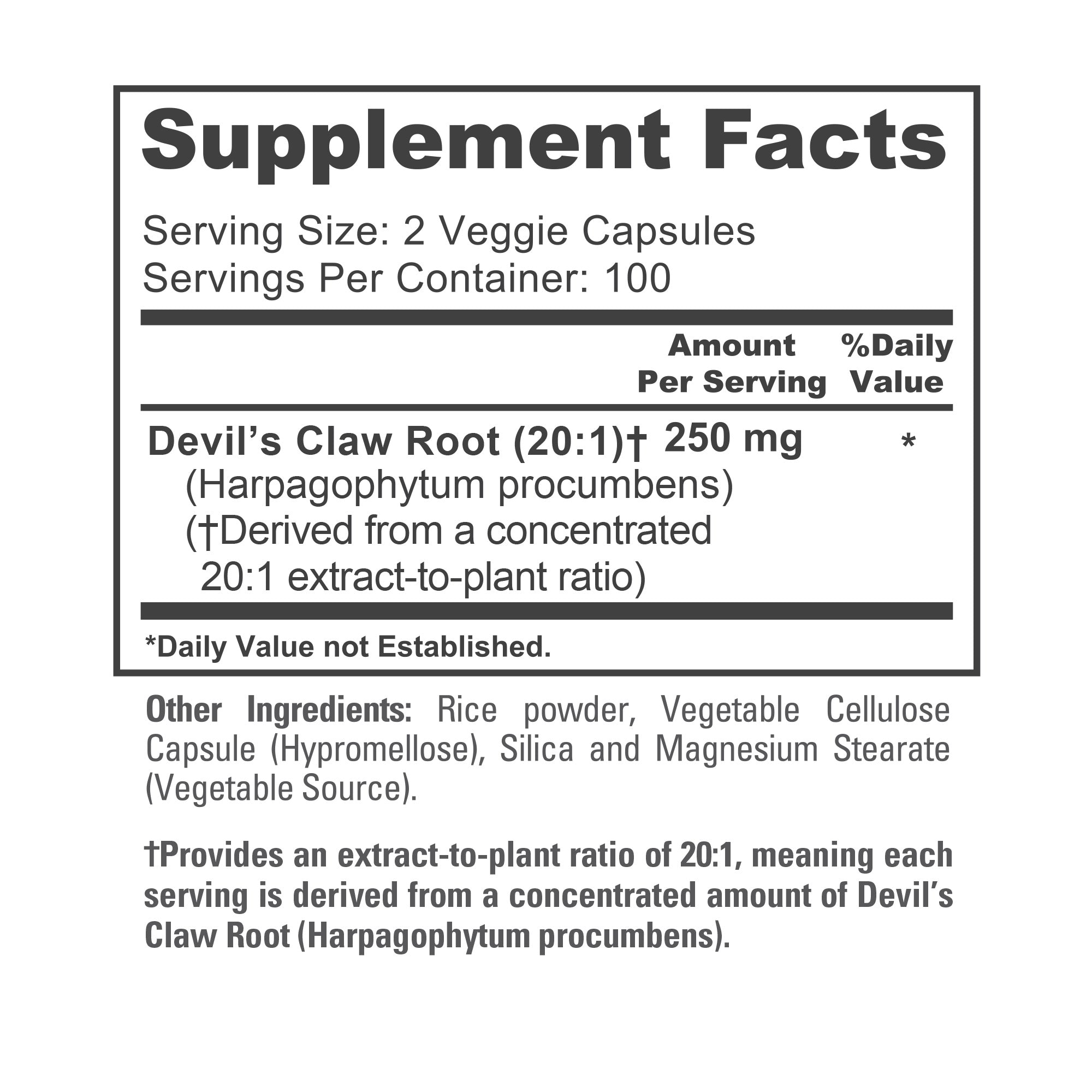 NusaPure Devil's Claw 20:1 Extract, 250 mg, 200 Veggie Capsules, Concentrated Root Extract, Devils Claw Herbal Supplement, Non-GMO, Vegan Supplement