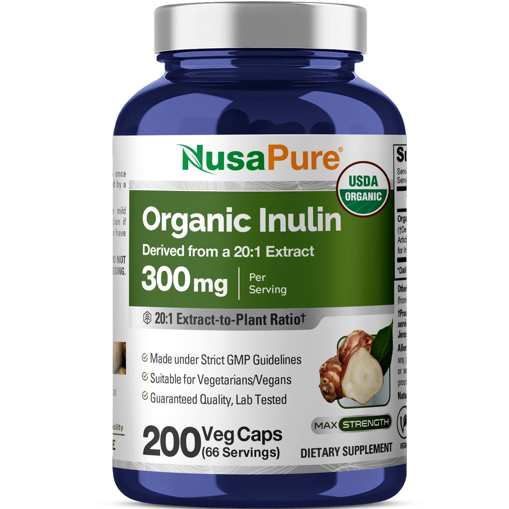 NusaPure Inulin Powder 20:1 Extract, 300 mg | 200 Veg Capsules |USDA Organic Suitable for Vegetarians, Vegan, Non-GMO Supplement