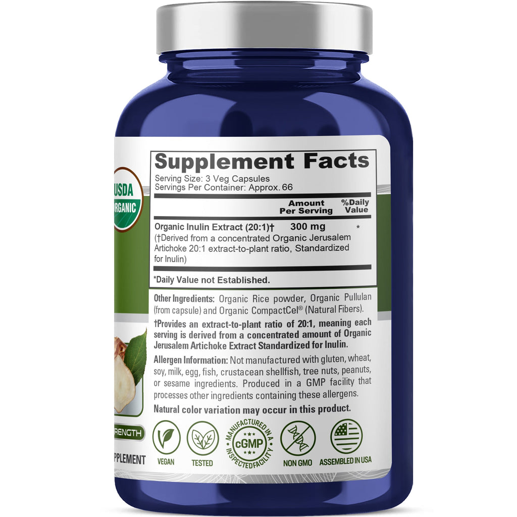 NusaPure Inulin Powder 20:1 Extract, 300 mg | 200 Veg Capsules |USDA Organic Suitable for Vegetarians, Vegan, Non-GMO Supplement