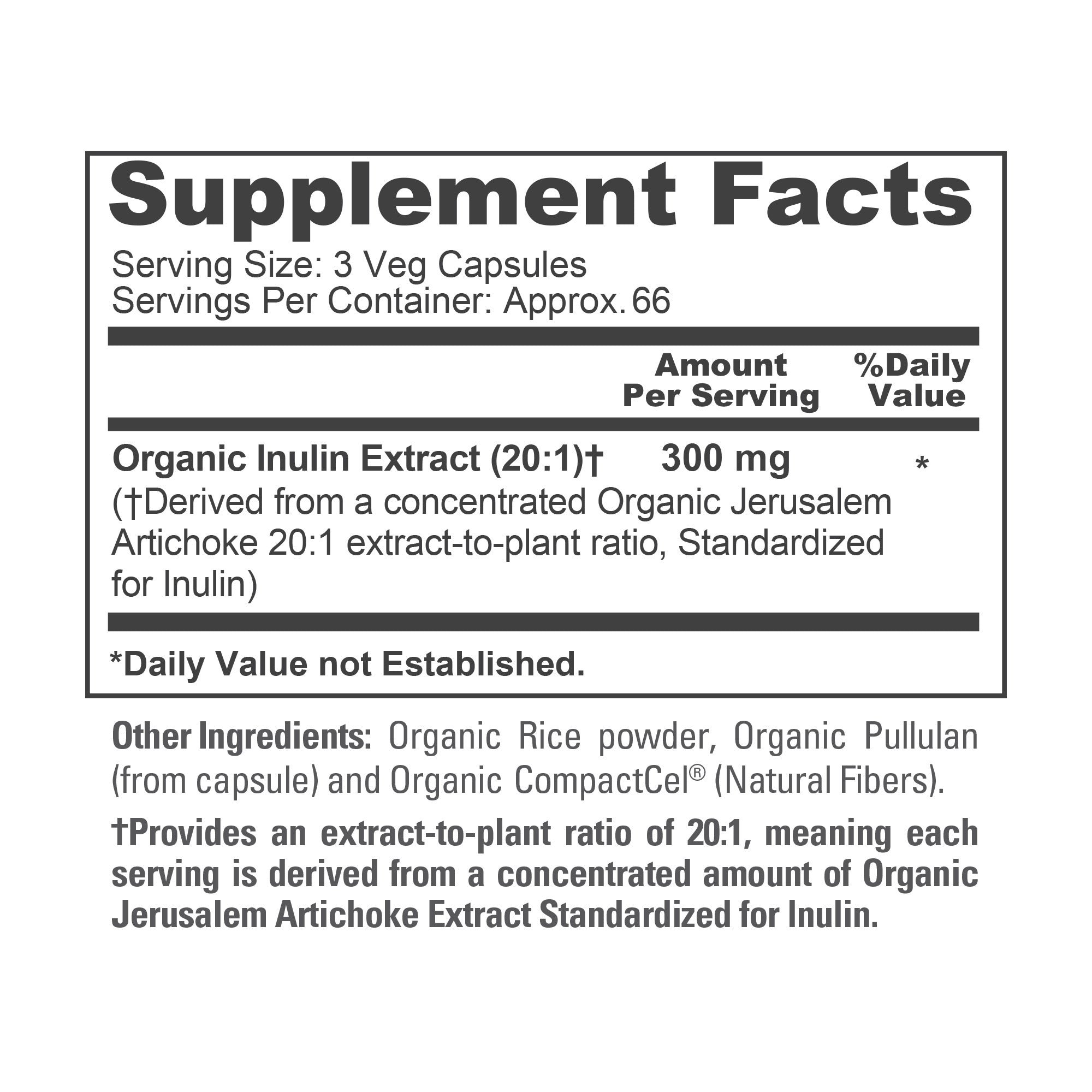 NusaPure Inulin Powder 20:1 Extract, 300 mg | 200 Veg Capsules |USDA Organic Suitable for Vegetarians, Vegan, Non-GMO Supplement