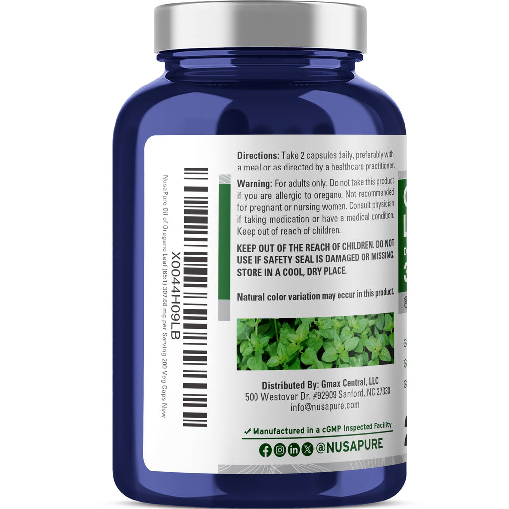 NusaPure Oregano Oil Extract 307mg | 200 Veggie Powder Capsules | Naturally Occurring Carvacrol | Non-GMO and Vegan Extract 65:1