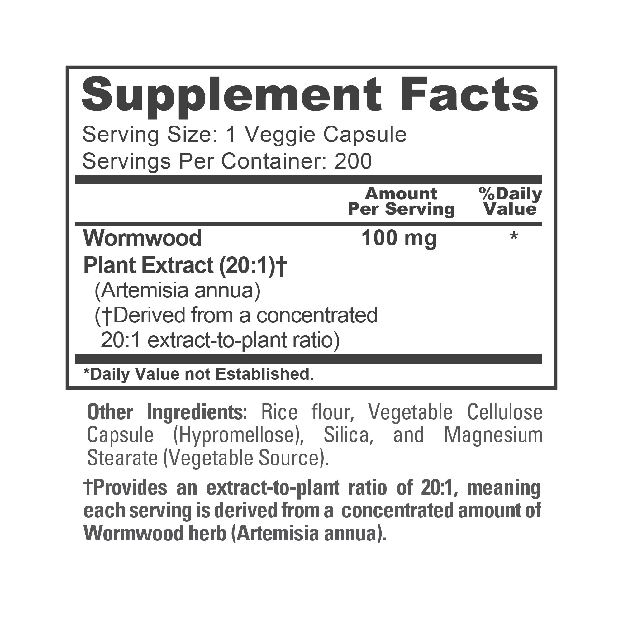 NusaPure Wormwood Capsules 100mg | Artemisia Annua Herb | 200 Count | Non-GMO & Vegan Supplement