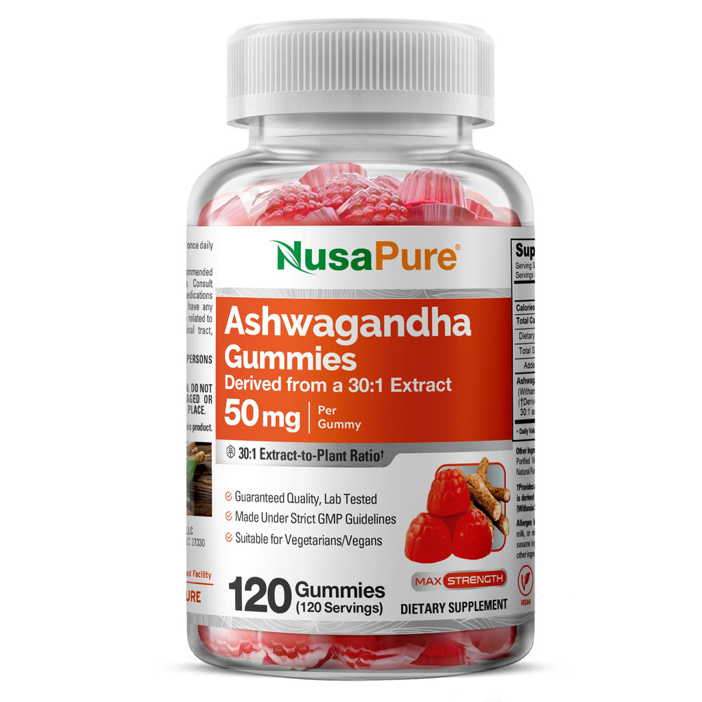 NusaPure Ashwagandha Gummies Root 30:1 Extract, 50 mg 120 Gummies (Non-GMO, Vegan)