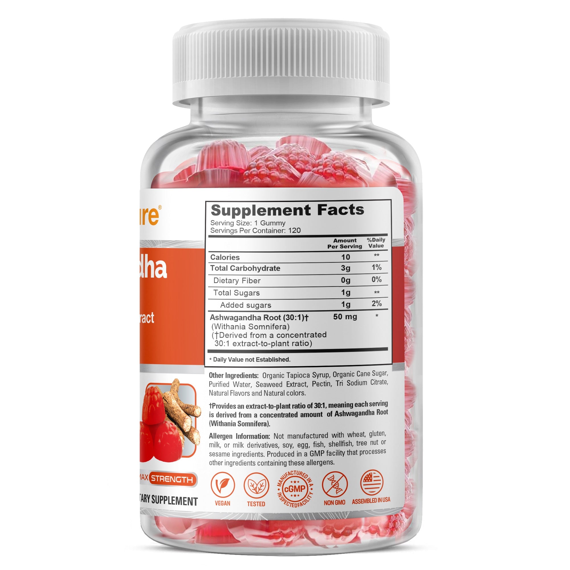 NusaPure Ashwagandha Gummies Root 30:1 Extract, 50 mg 120 Gummies (Non-GMO, Vegan)