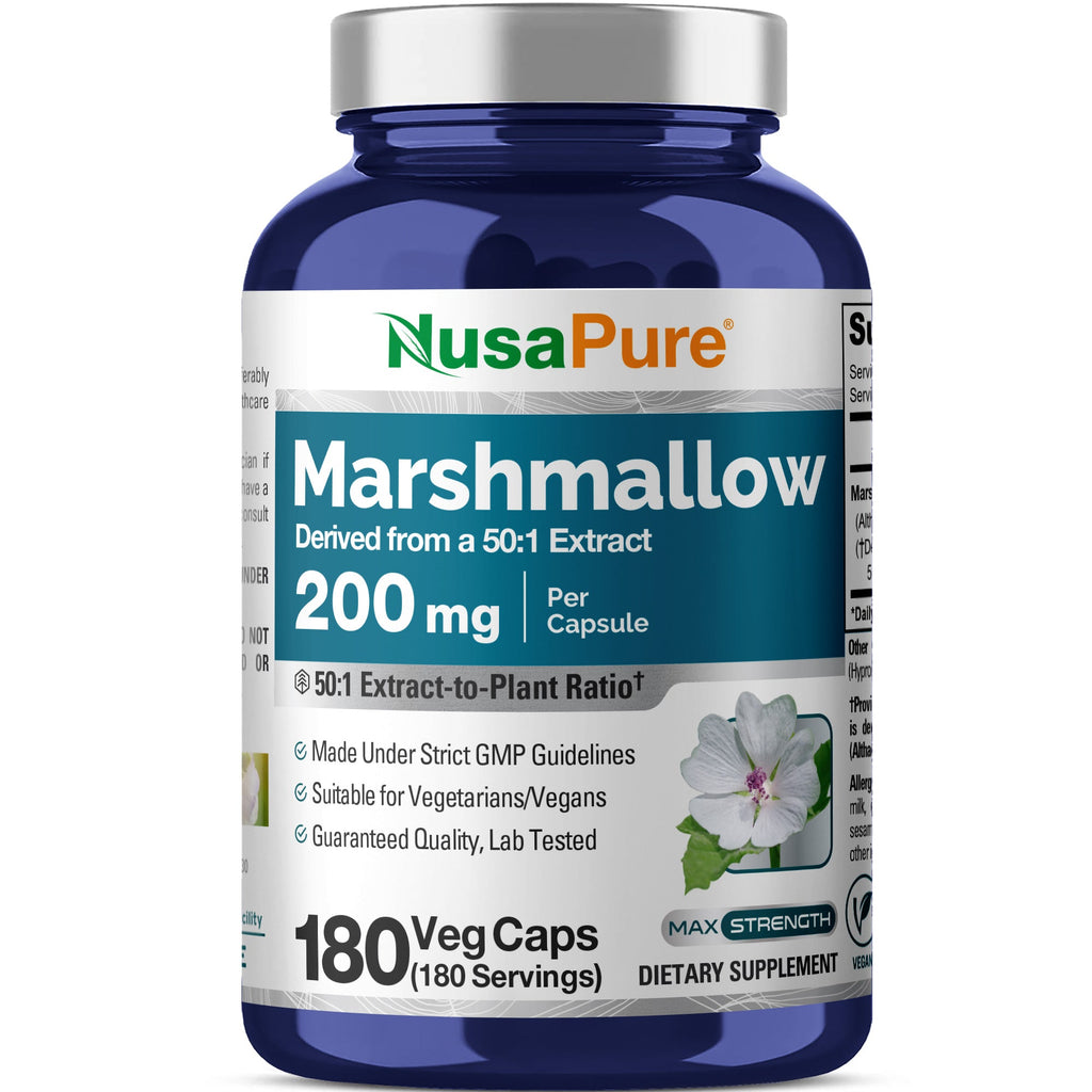 NusaPure Marshmallow Root 50:1 Extract, 200 mg Per Veggie Caps 180 Count (Non-GMO, Vegan) Bioperine