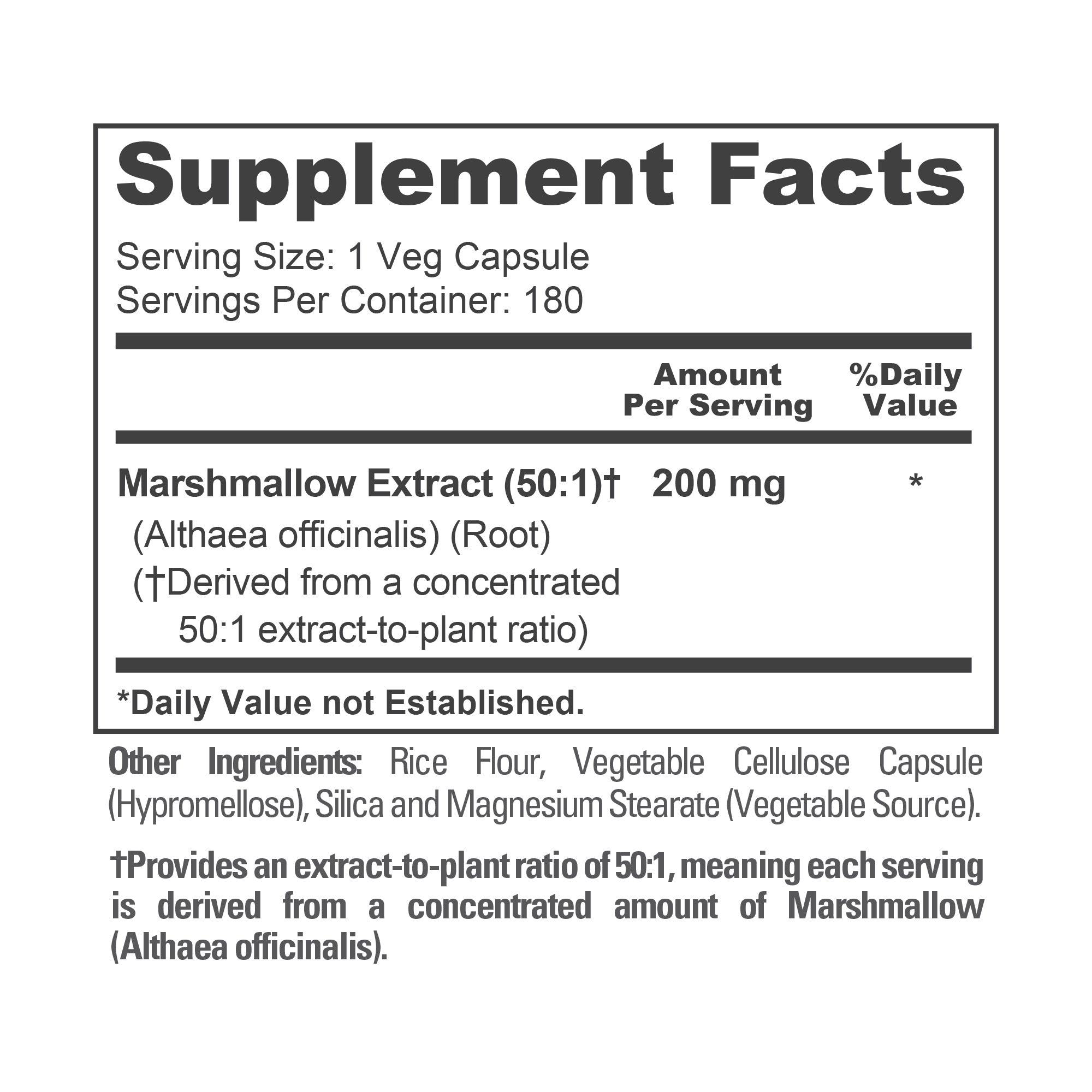 NusaPure Marshmallow Root 50:1 Extract, 200 mg Per Veggie Caps 180 Count (Non-GMO, Vegan) Bioperine