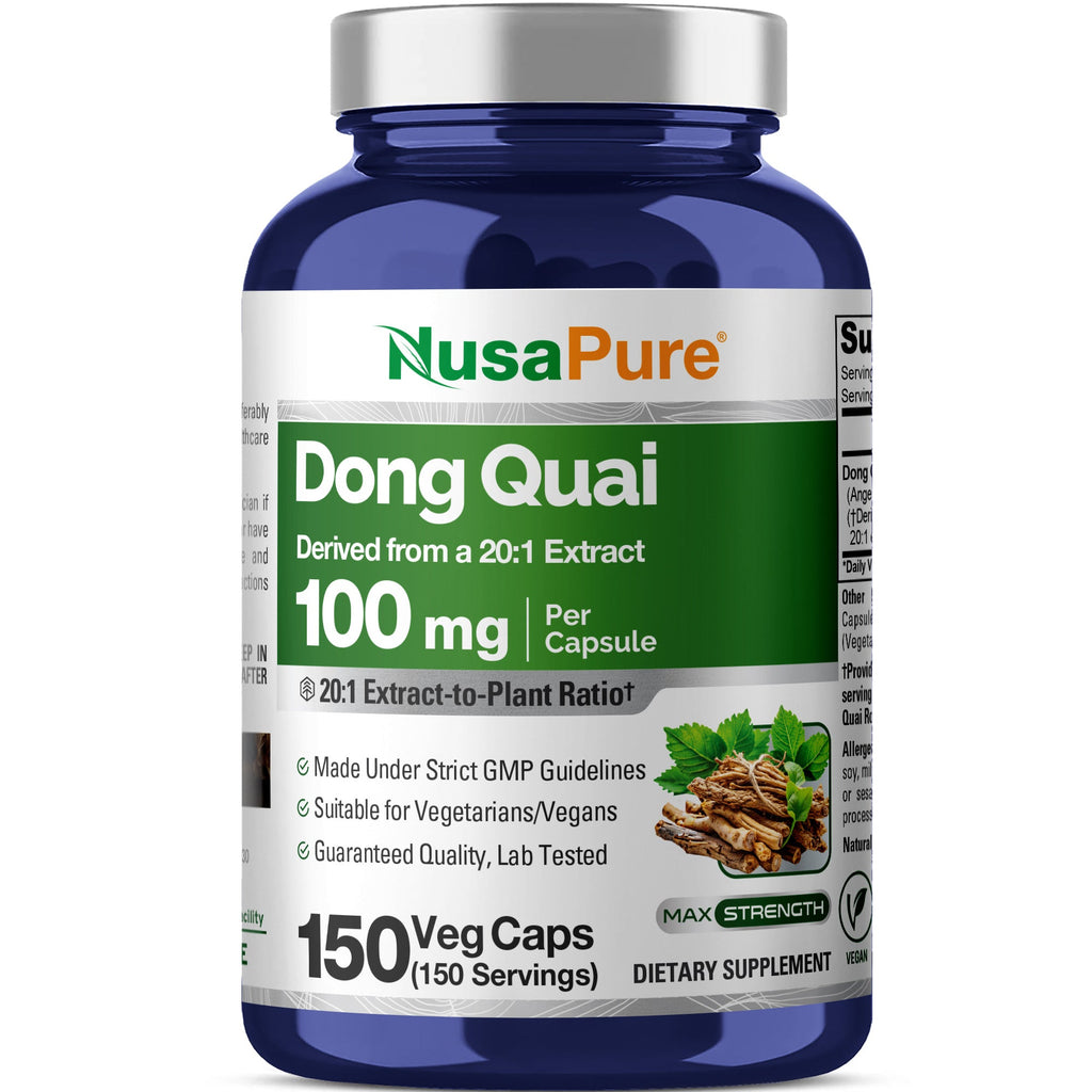 NusaPure Dong Quai with Angelica Sinensis Root 100mg Extract 20:1 - Suitable for Vegetarian/Vegan, Non- GMO - 2000 mg - 150 Capsules