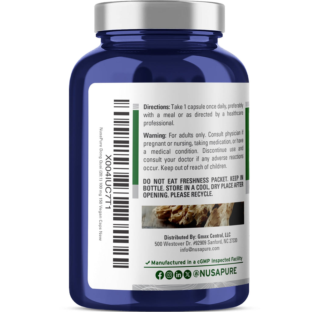 NusaPure Dong Quai with Angelica Sinensis Root 100mg Extract 20:1 - Suitable for Vegetarian/Vegan, Non- GMO - 2000 mg - 150 Capsules