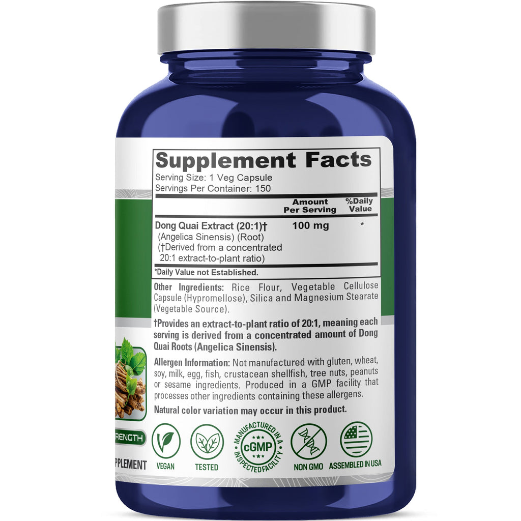 NusaPure Dong Quai with Angelica Sinensis Root 100mg Extract 20:1 - Suitable for Vegetarian/Vegan, Non- GMO - 2000 mg - 150 Capsules